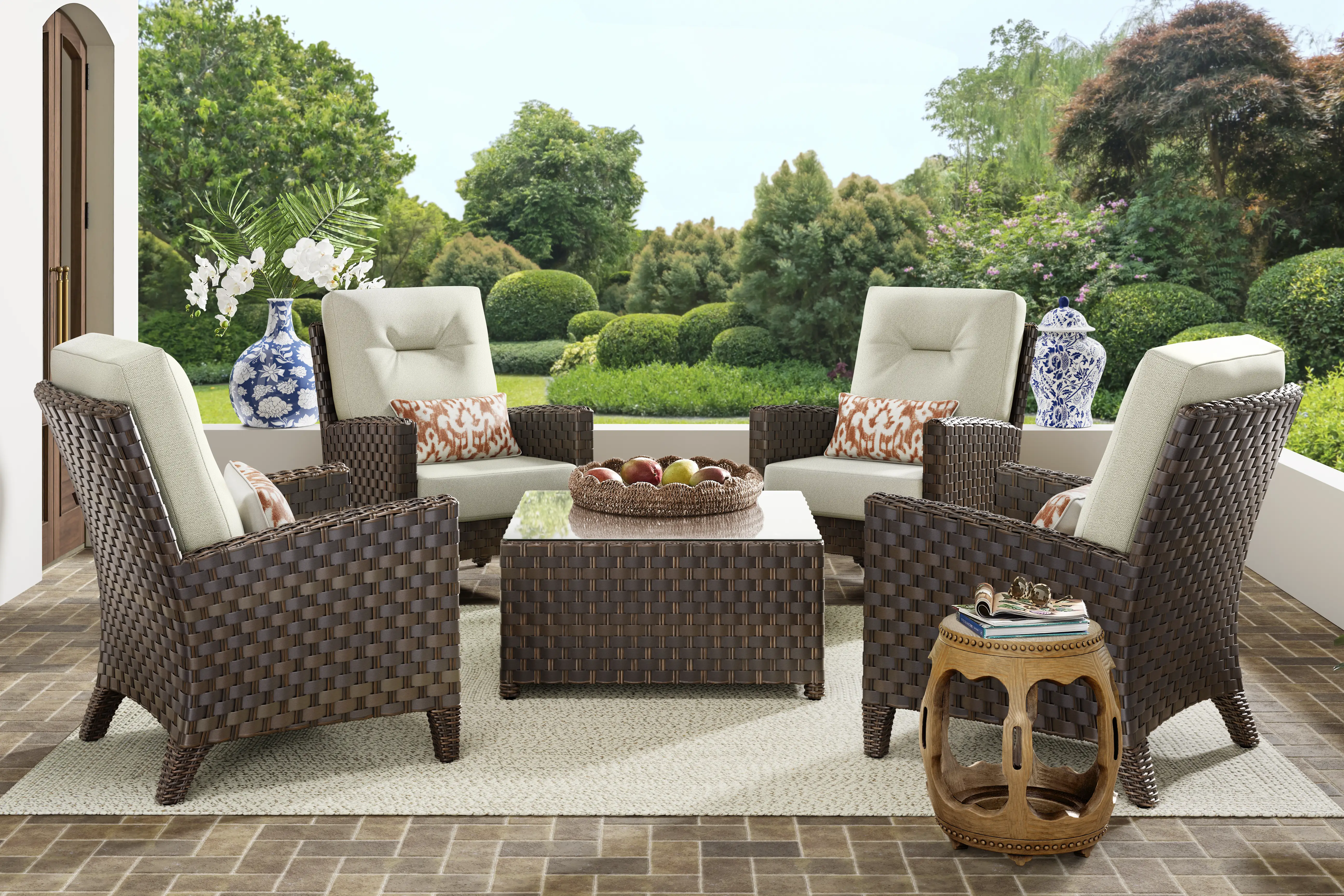 Mantra Brown 5 Pc Outdoor Chat Set with Ash Cushions - Thumbnail - Image 1