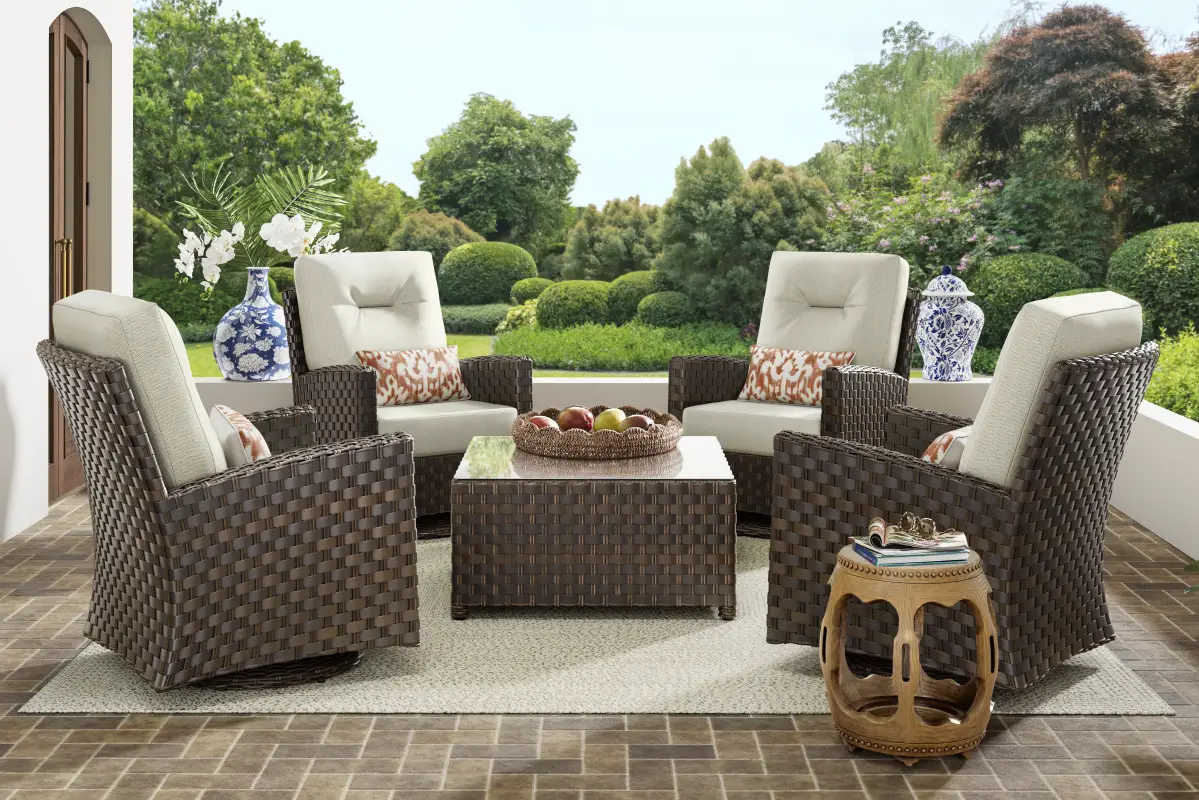 Mantra Brown 5 Pc Outdoor Swivel Chat Set with Ash Cushions