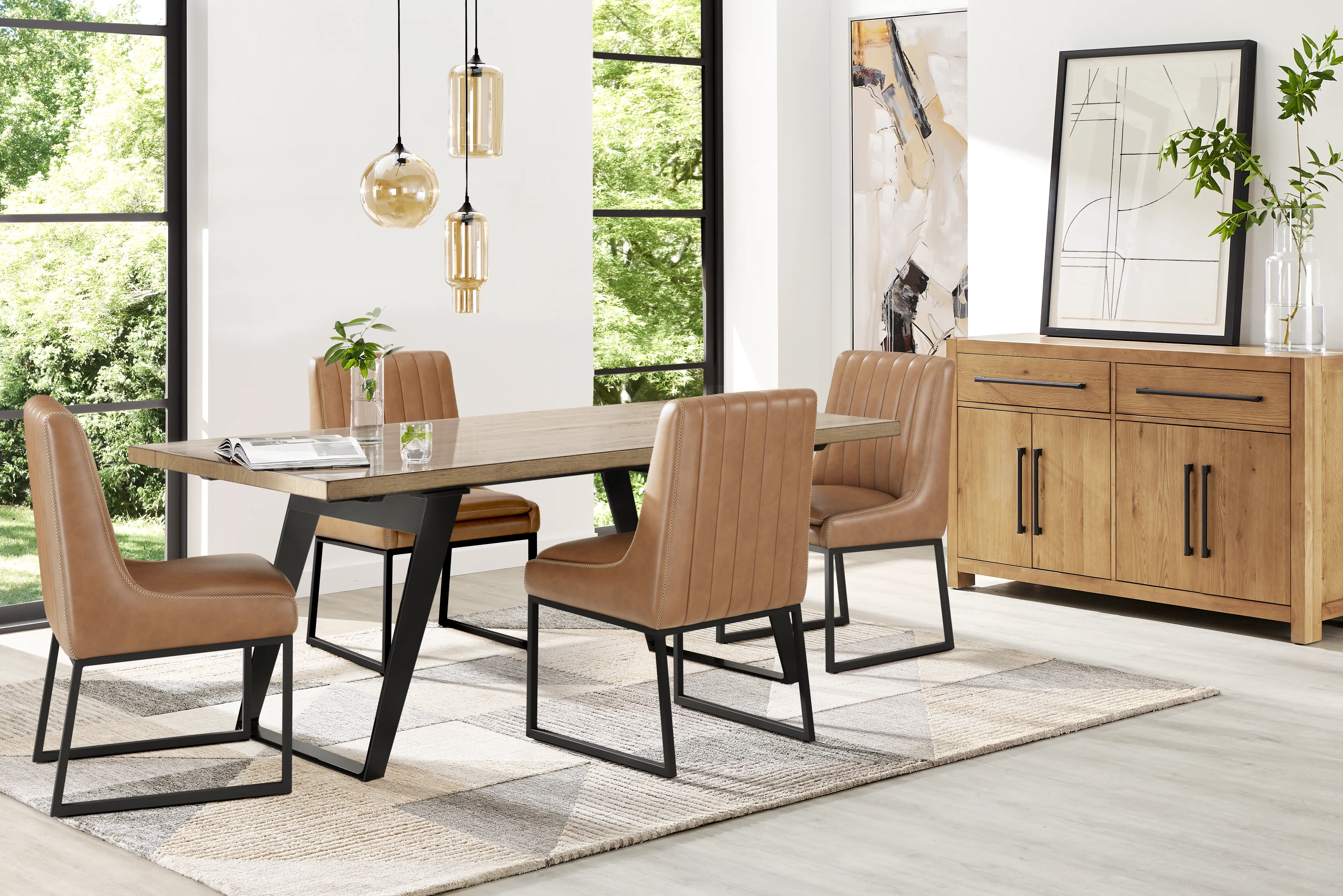 Grand Falls Brown 5 Pc Dining Room with Trenton Camel Side Chairs - Thumbnail - Image 1