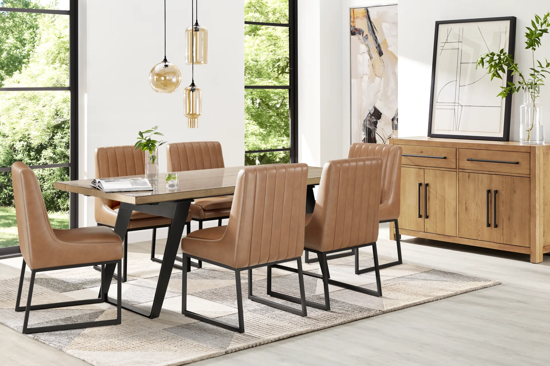 Grand Falls Brown 7 Pc Dining Room with Trenton Camel Side Chairs - Image 1