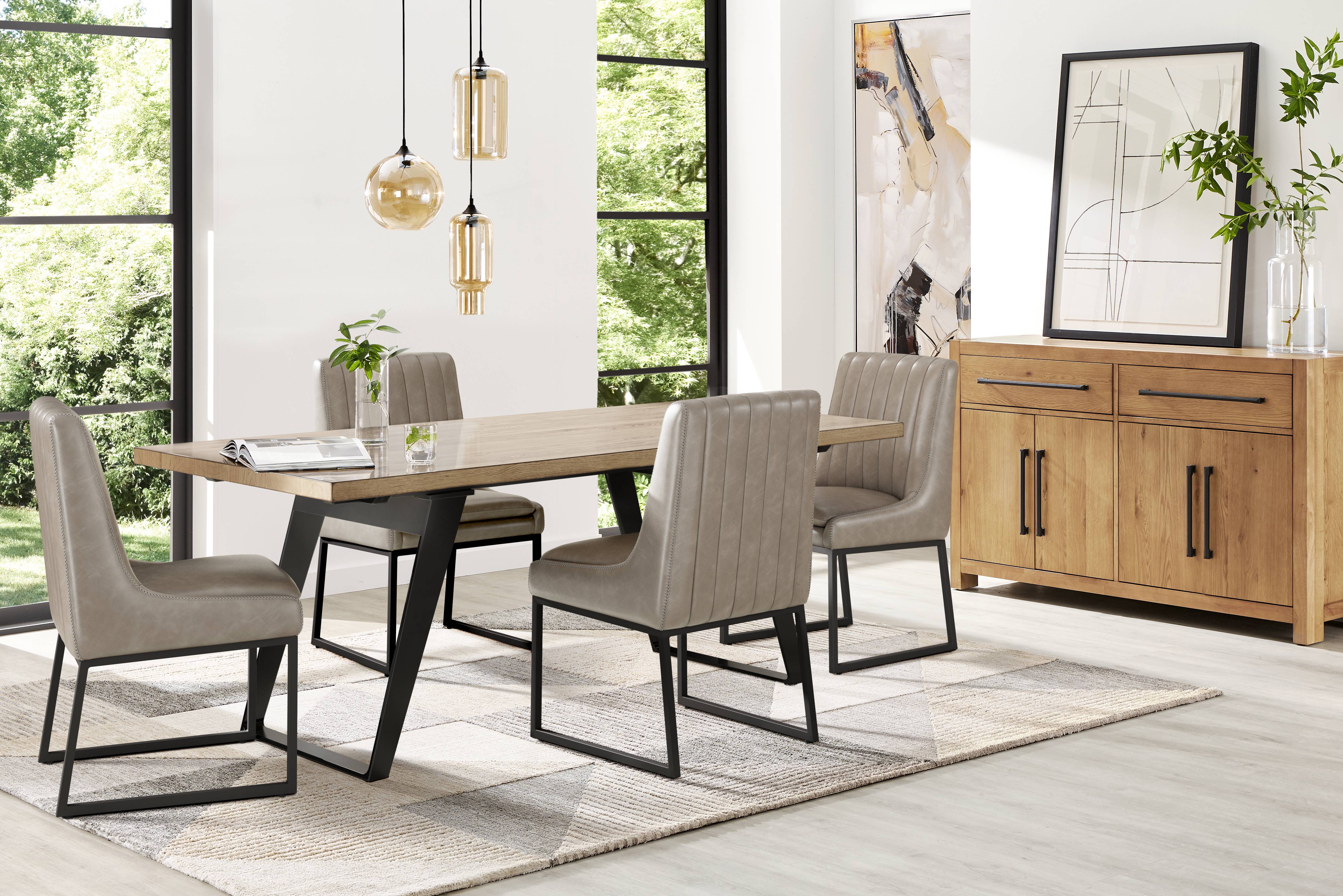 Grand Falls Brown 5 Pc Dining Room with Trenton Silver Side Chairs - Thumbnail - Image 1