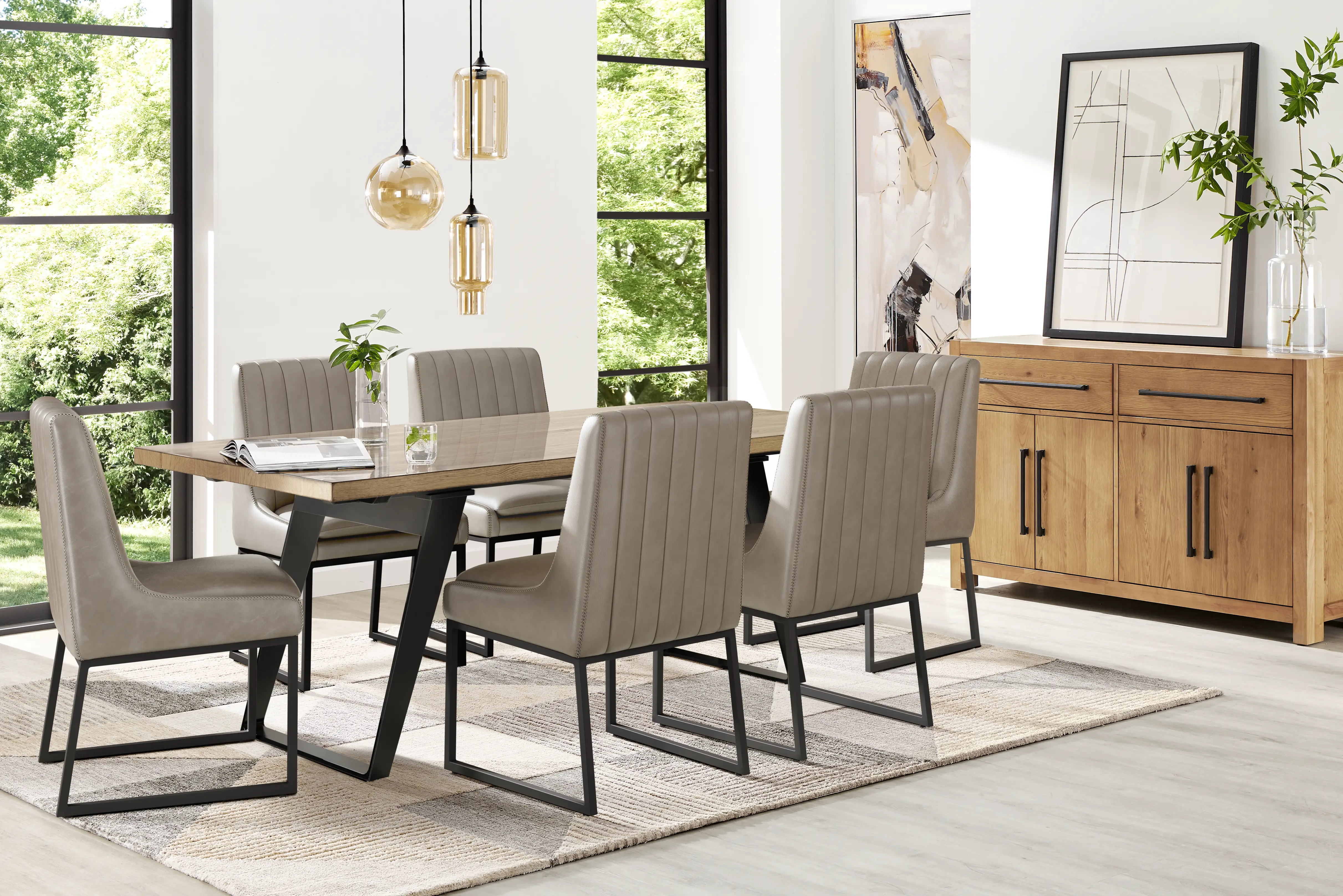 Grand Falls Brown 7 Pc Dining Room with Trenton Silver Side Chairs - Thumbnail - Image 1