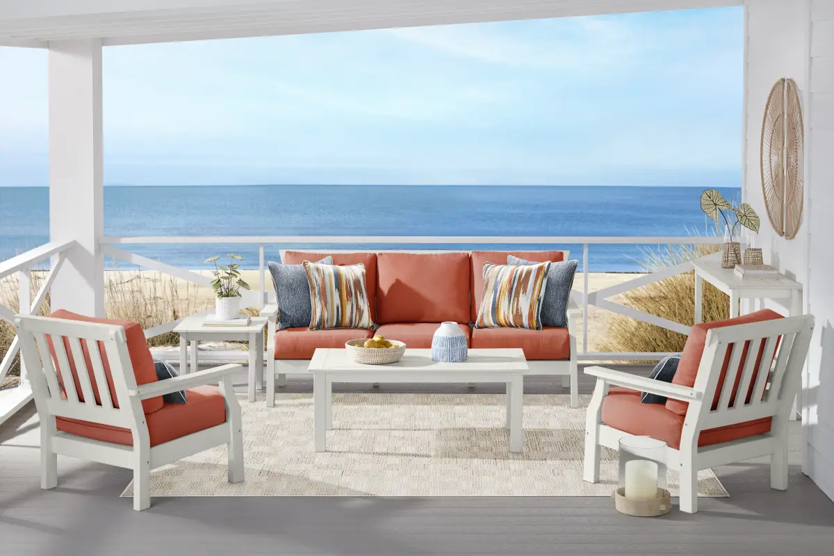 Eastlake White 3 Pc Outdoor Seating Set with Persimmon Cushions