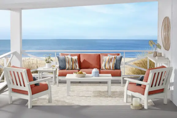 Eastlake White 4 Pc Outdoor Seating Set with Persimmon Cushions