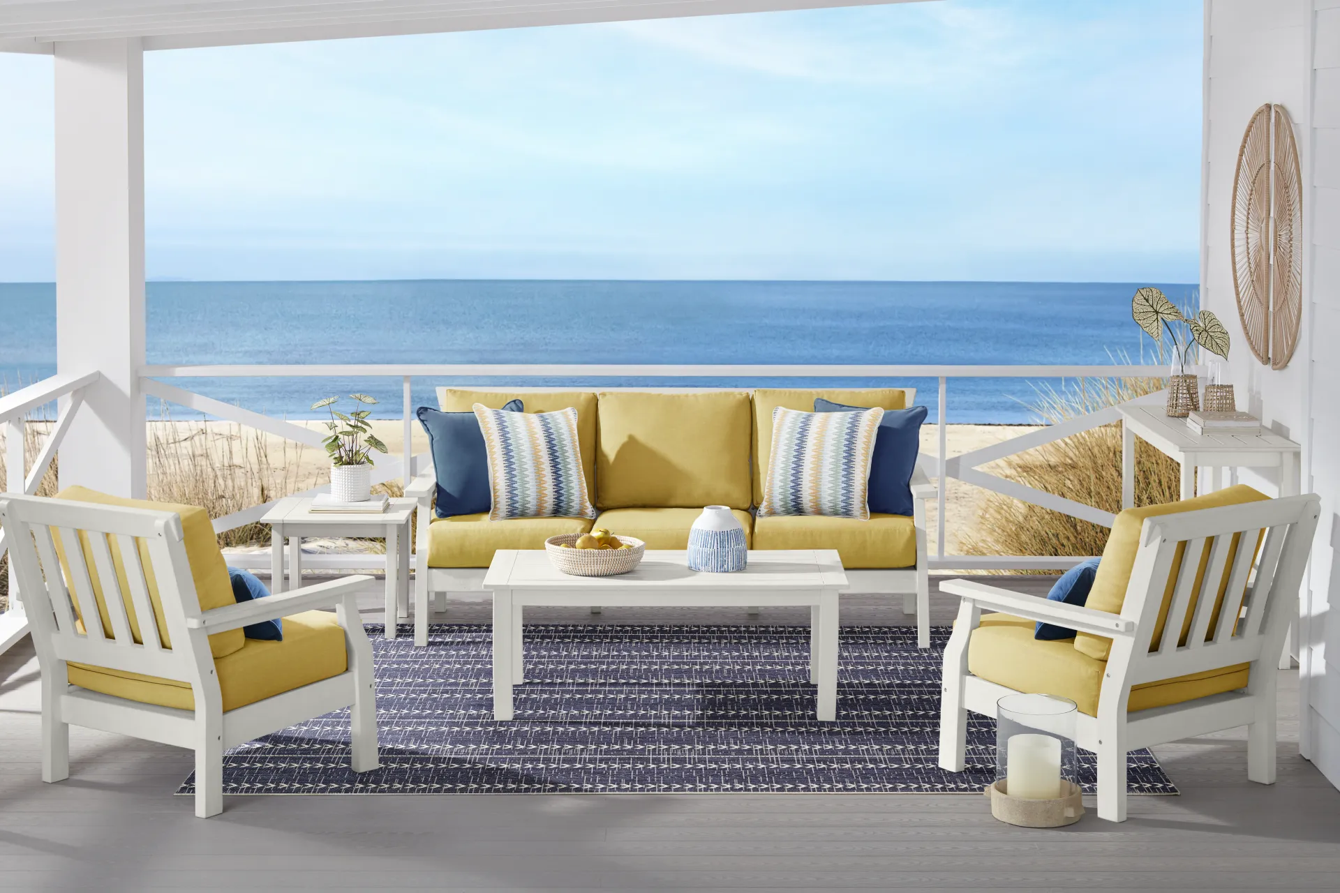 Eastlake White 4 Pc Outdoor Seating Set with Buttercup Cushions - Image 1