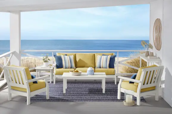 Eastlake White 4 Pc Outdoor Seating Set with Buttercup Cushions