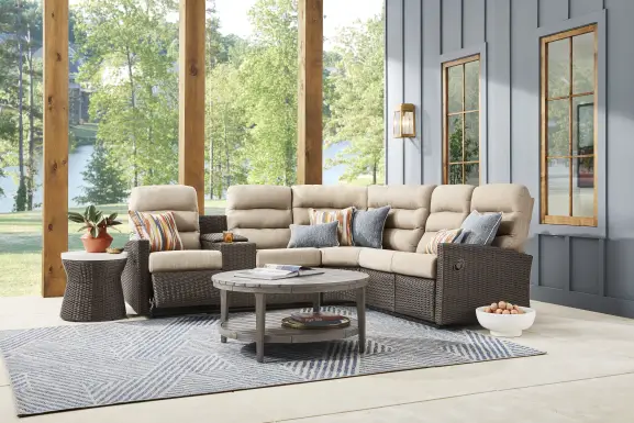 Ria Espresso 3 Pc Outdoor Reclining Sectional with Beige Cushions