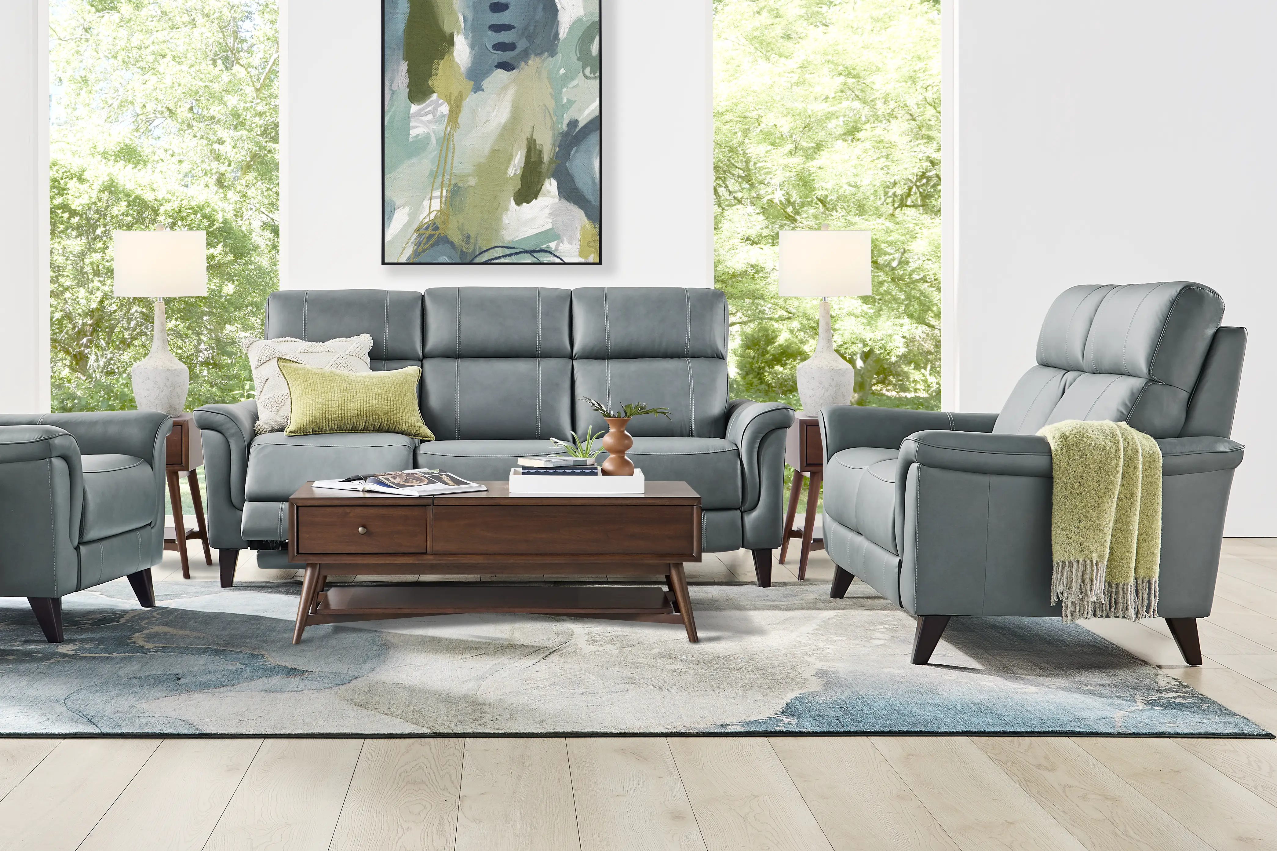 Antonella Blue Leather 2 Pc Dual Power Reclining Living Room - Thumbnail - Image 1