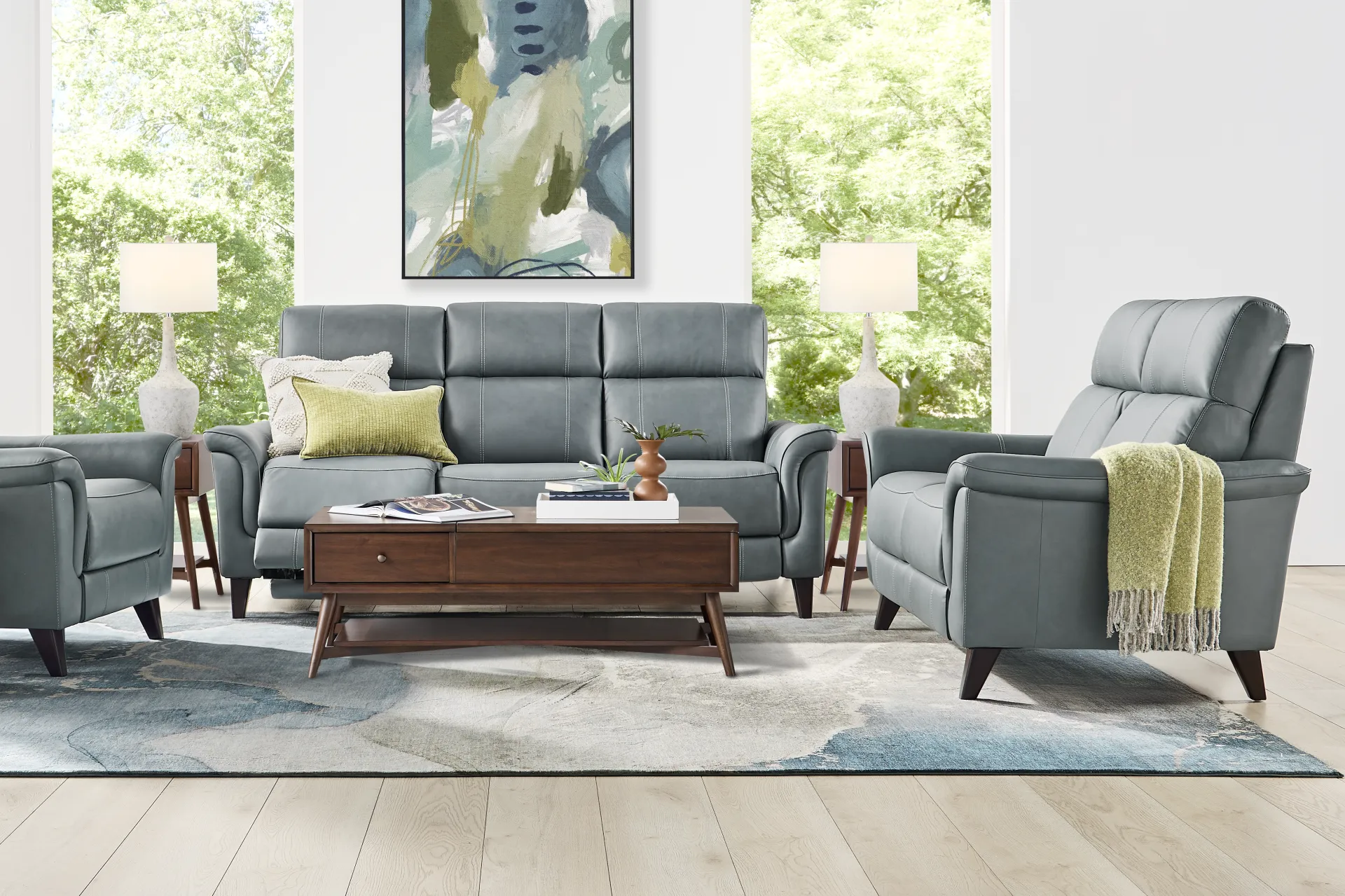 Antonella Blue Leather 2 Pc Dual Power Reclining Living Room - Image 1