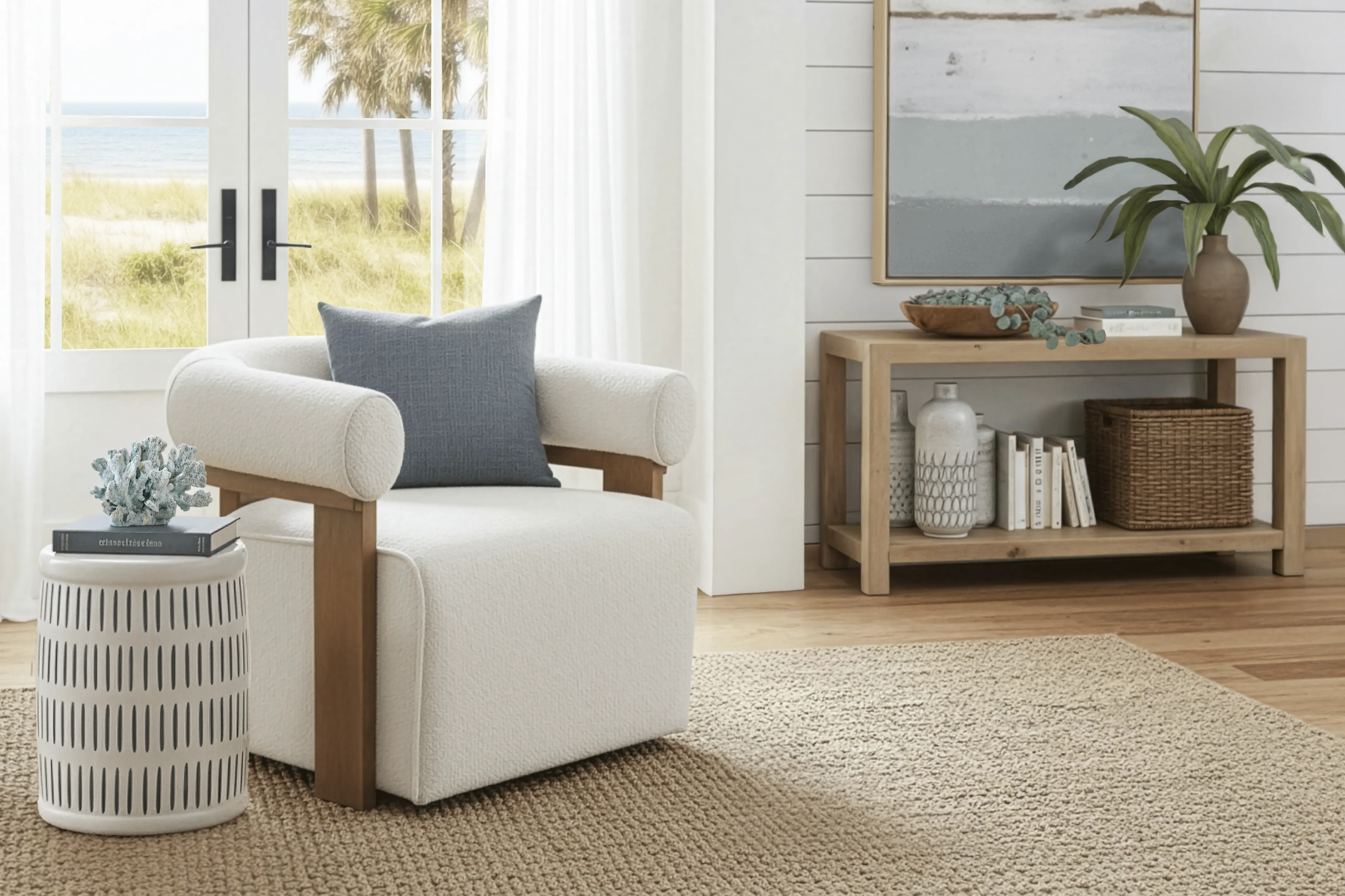 Ivory Beach Beige Accent Chair - Thumbnail - Image 3