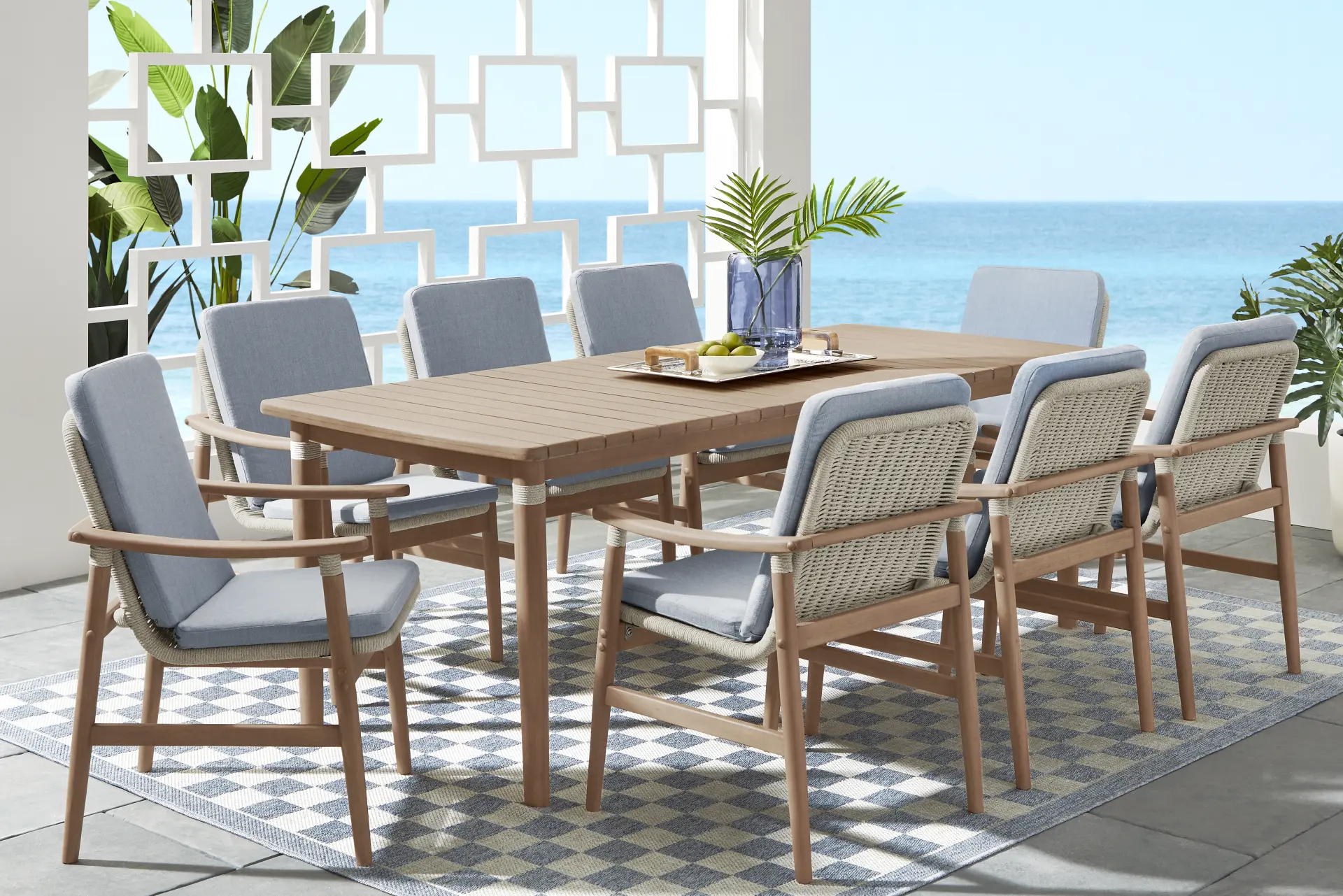 Raphina Gray 9 Pc 86 in. Outdoor Dining Set with Rain Cushions