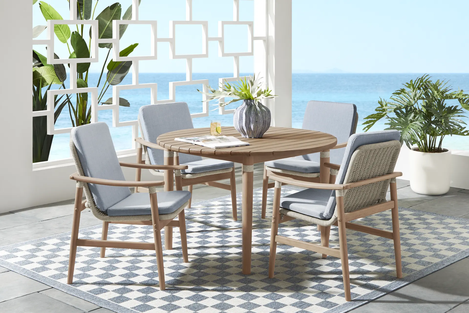 Raphina Gray 5 Pc 47 in. Round Outdoor Dining Set with Rain Cushions
