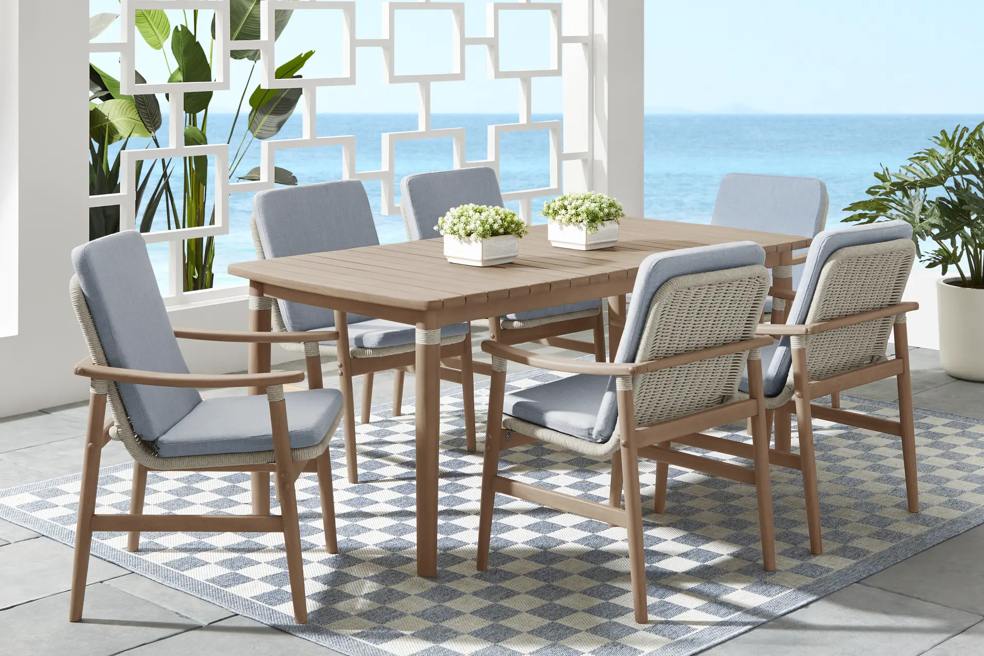 Raphina Gray 7 Pc 71 in. Outdoor Dining Set with Rain Cushions