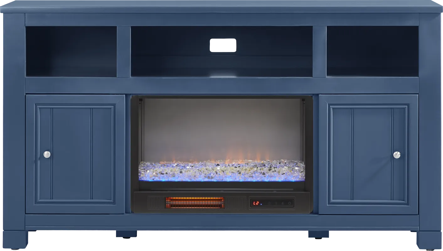 Lakeside Cottage Navy 64 In. Console with Electric Fireplace