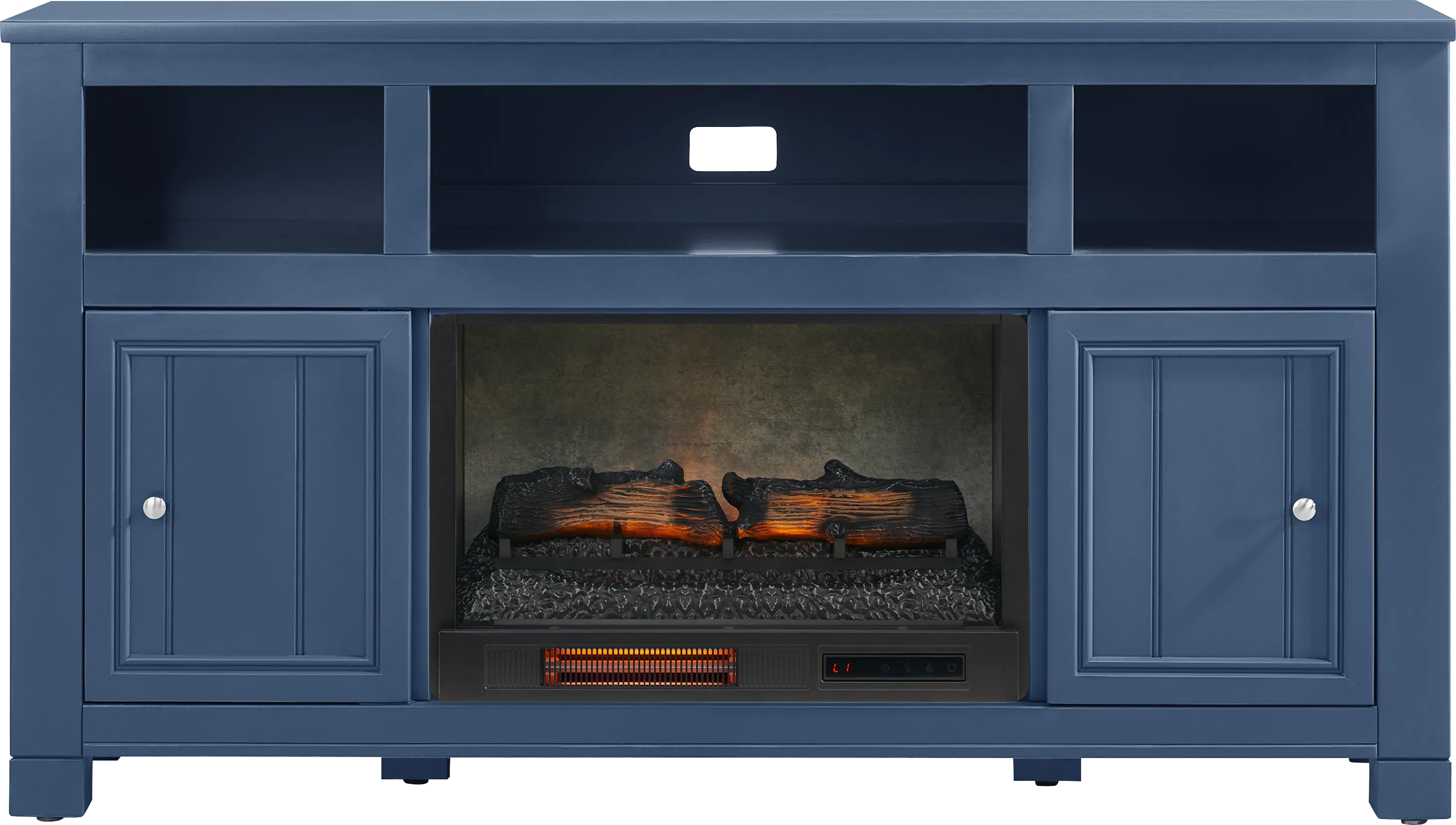 Lakeside Cottage Navy 64 In. Console with Electric Log Fireplace - Thumbnail - Image 1