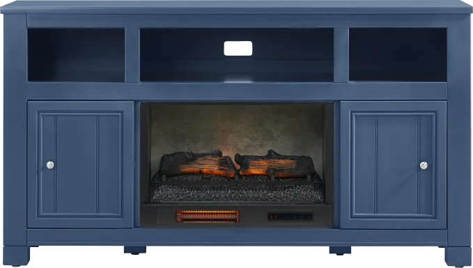 Lakeside Cottage Navy 64 In. Console with Electric Log Fireplace