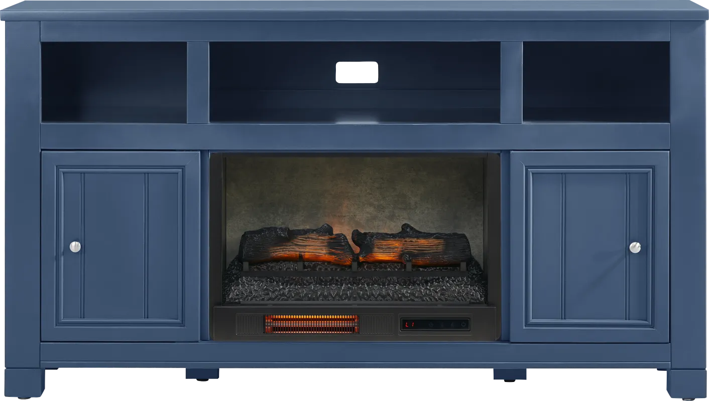 Lakeside Cottage Navy 64 In. Console with Electric Log Fireplace