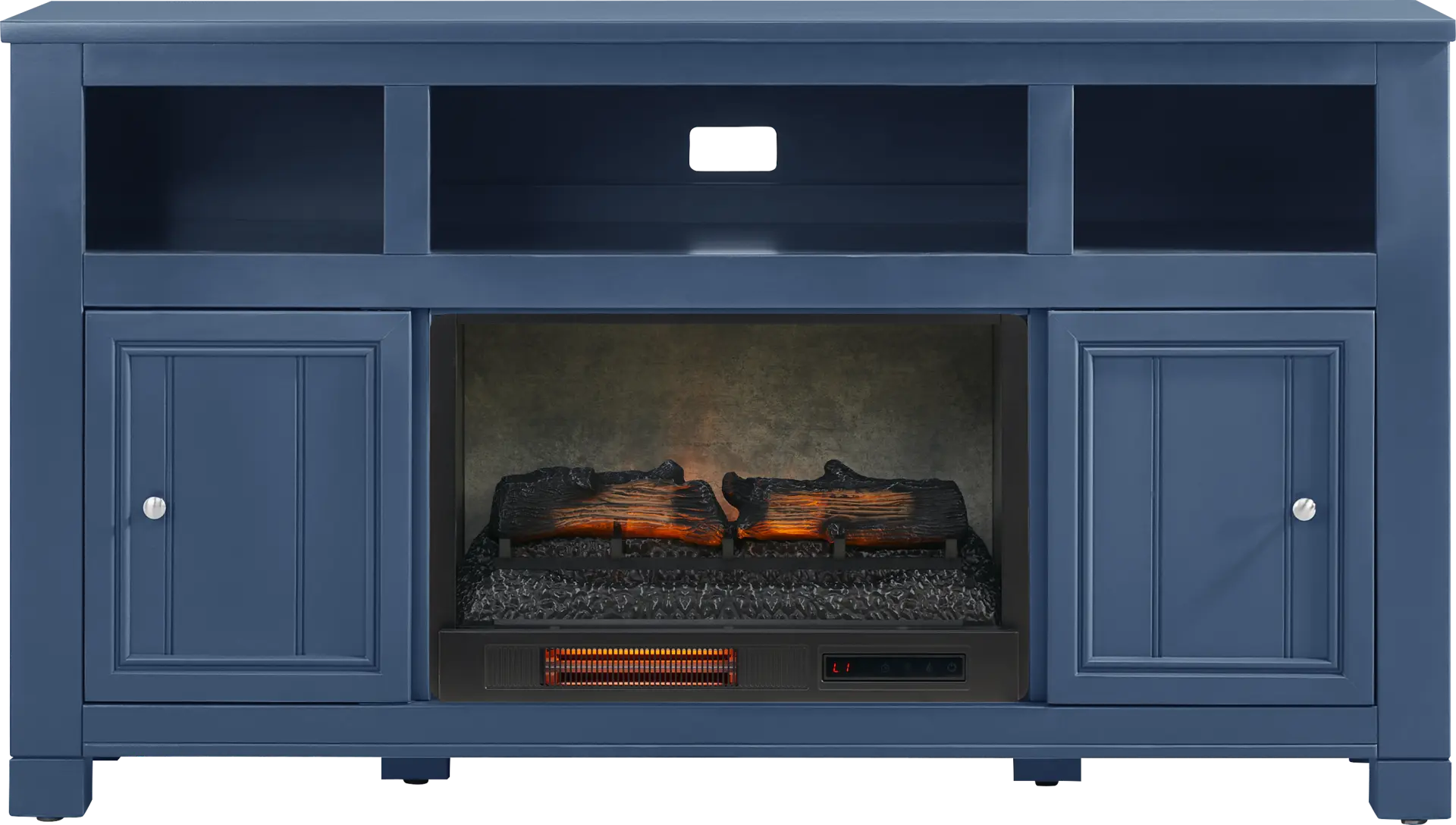 Lakeside Cottage Navy 64 In. Console with Electric Log Fireplace