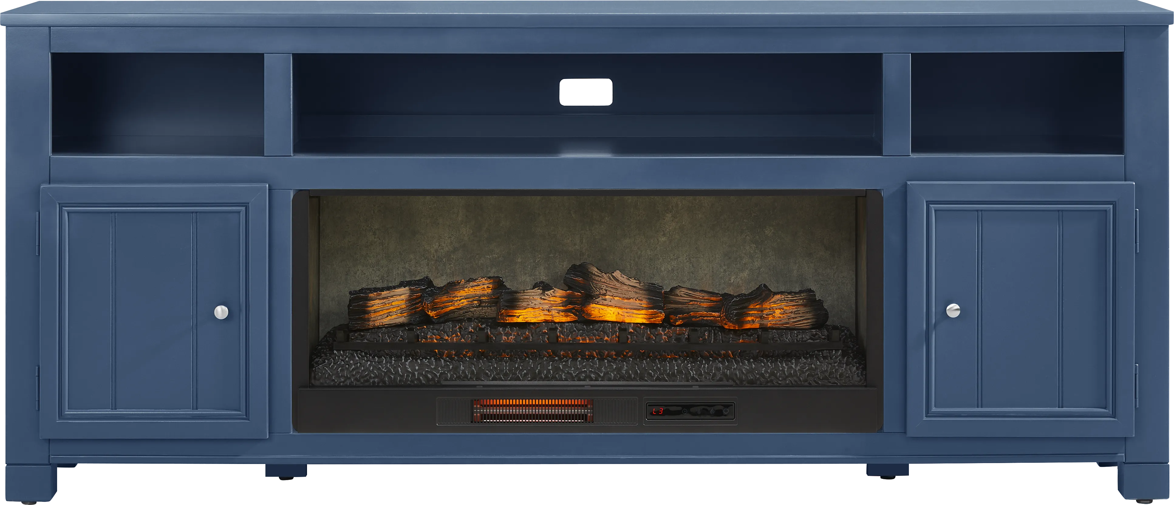 Lakeside Cottage Navy 84 In. Console with Electric Log Fireplace - Thumbnail - Image 1