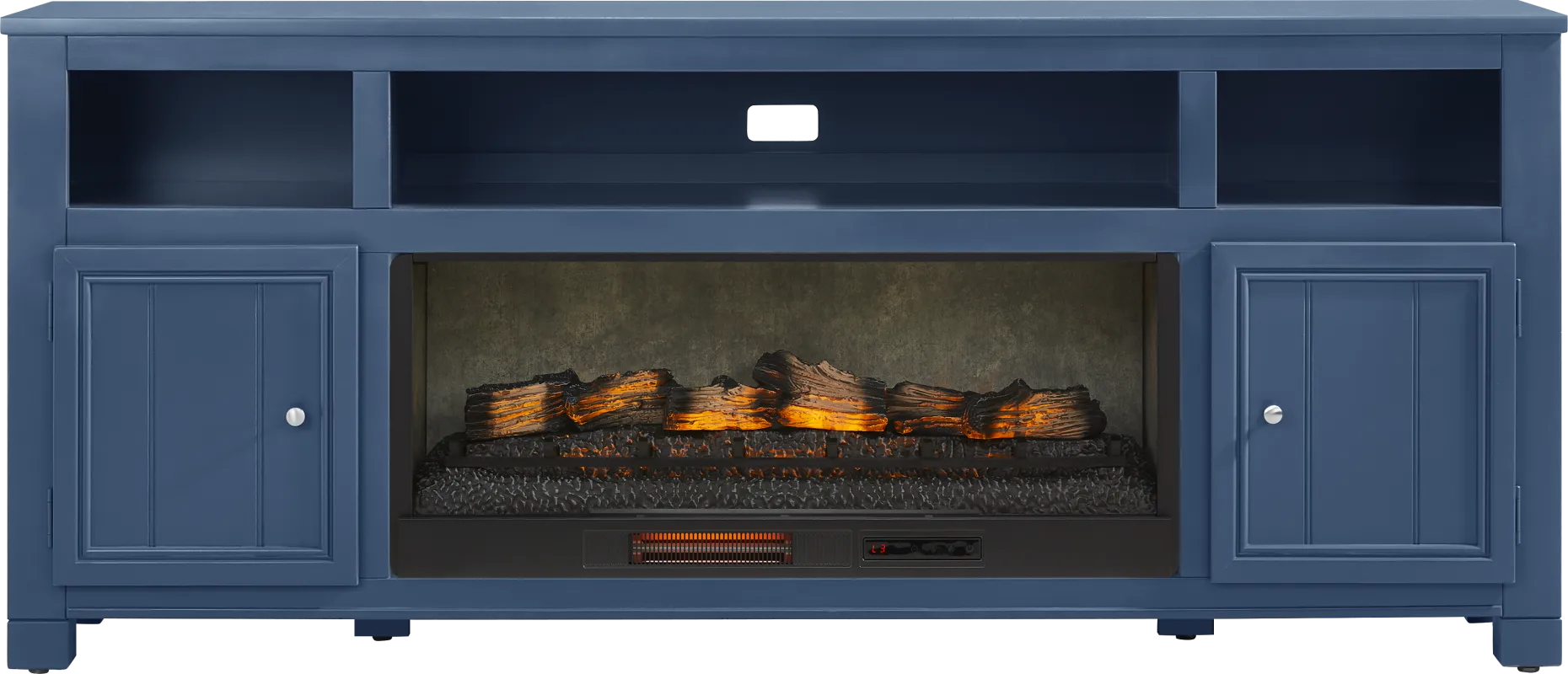 Lakeside Cottage Navy 84 In. Console with Electric Log Fireplace