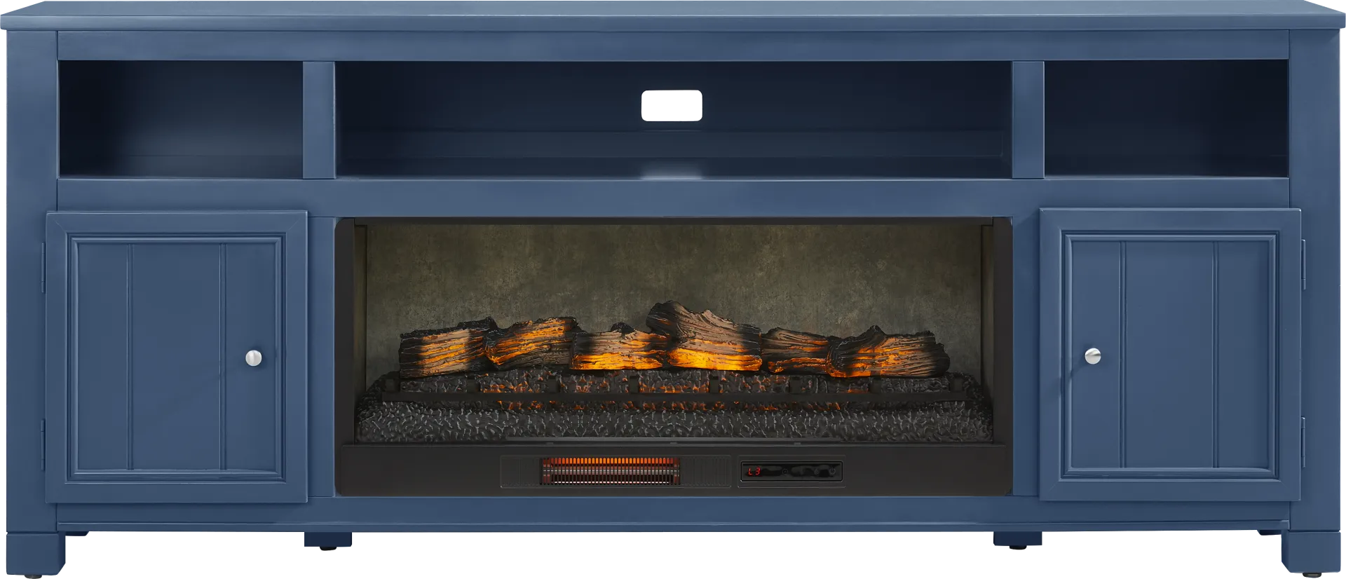 Lakeside Cottage Navy 84 In. Console with Electric Log Fireplace - Image 1