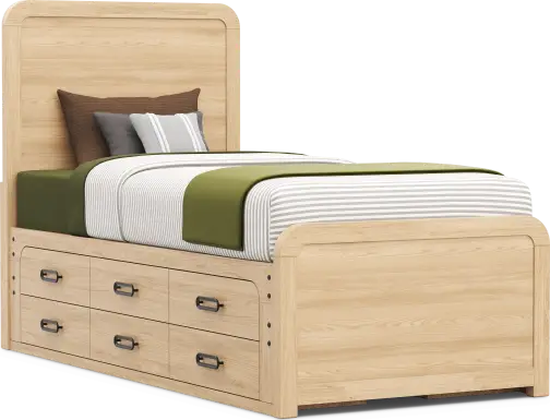 Kids Hidden Hills Light Oak Twin XL Panel Bed with 2 Storage Side Rails
