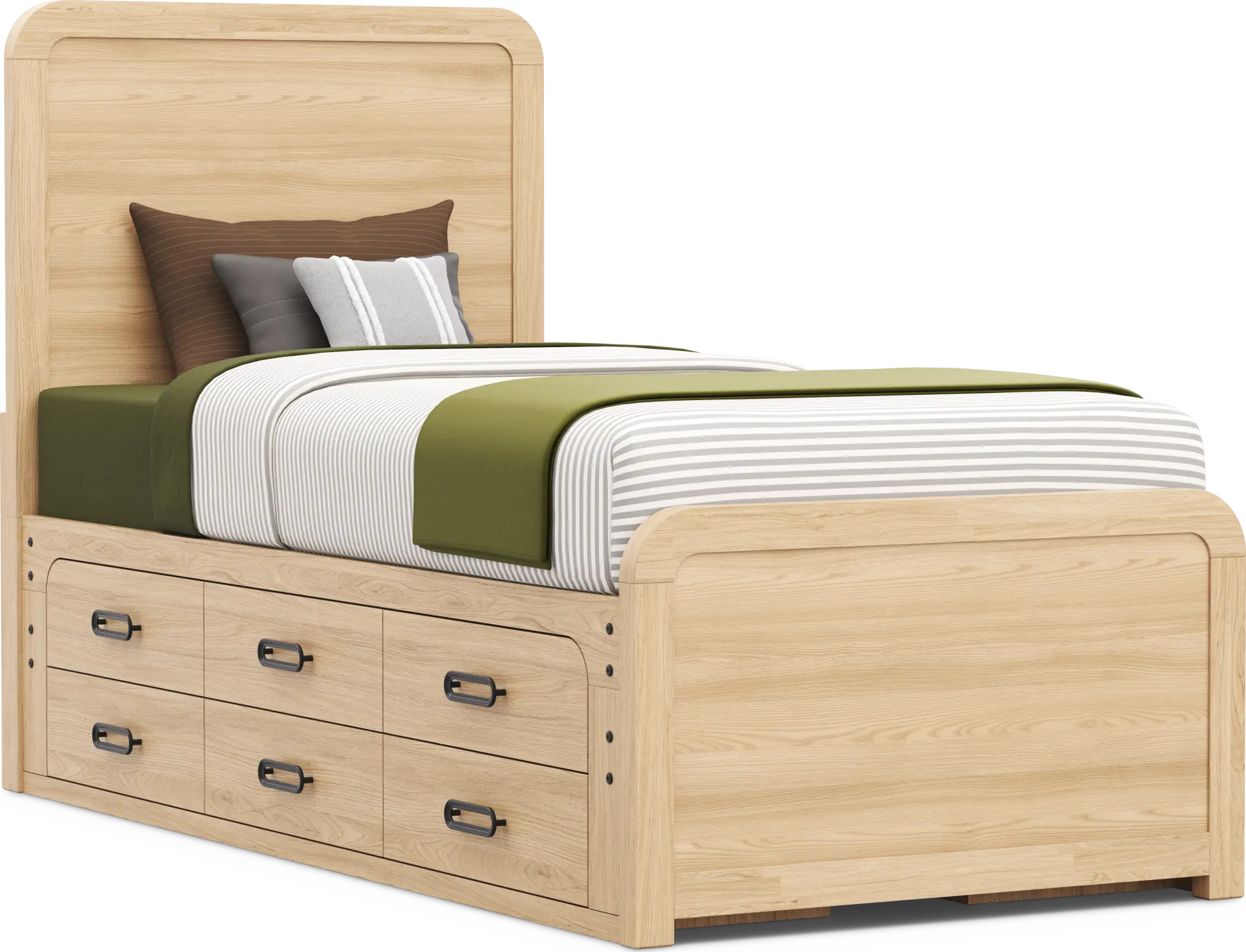 Kids Hidden Hills Light Oak Twin XL Panel Bed with 2 Storage Side Rails