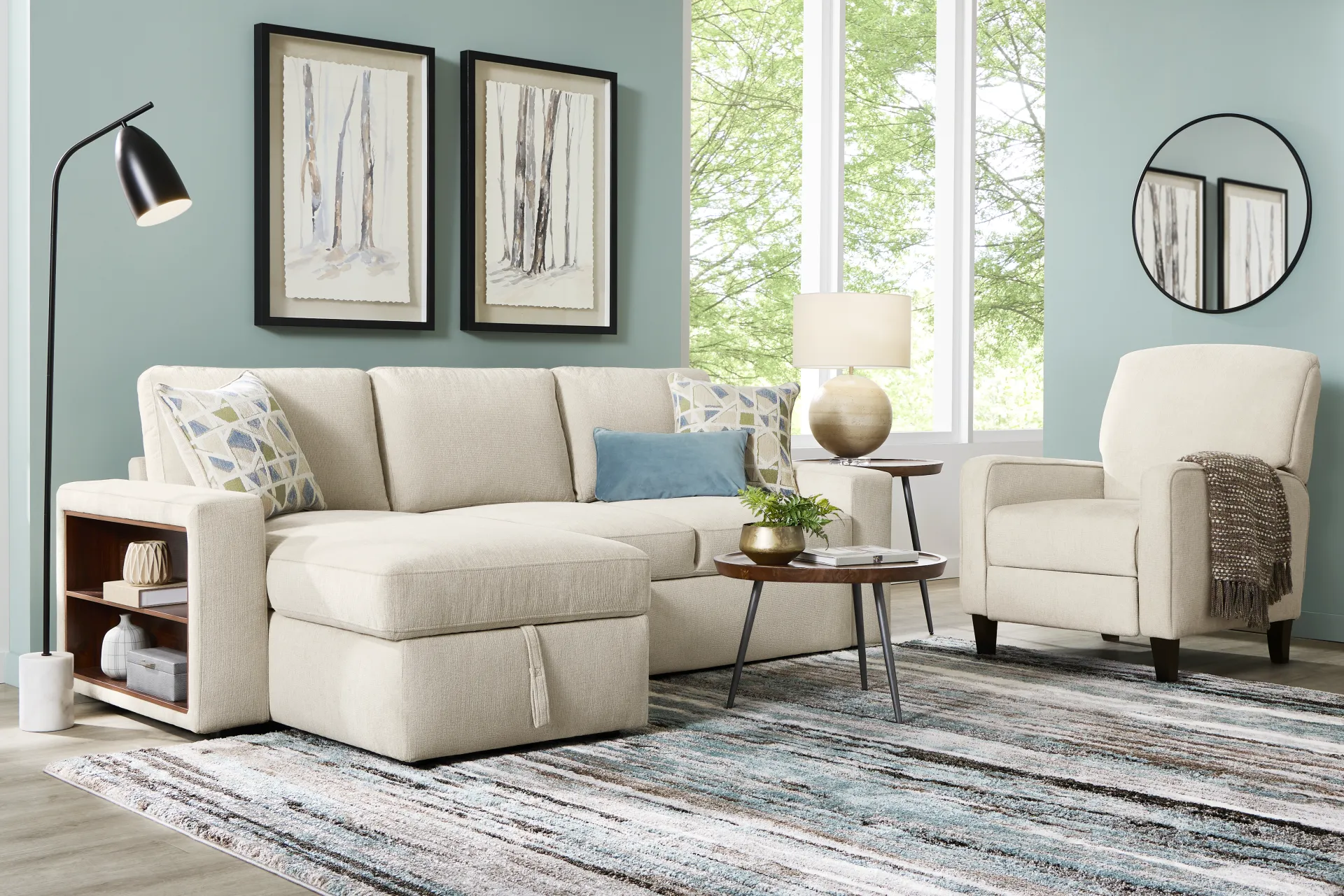 Laken Almond 3 Pc Sleeper Sectional Living Rooms - Image 1