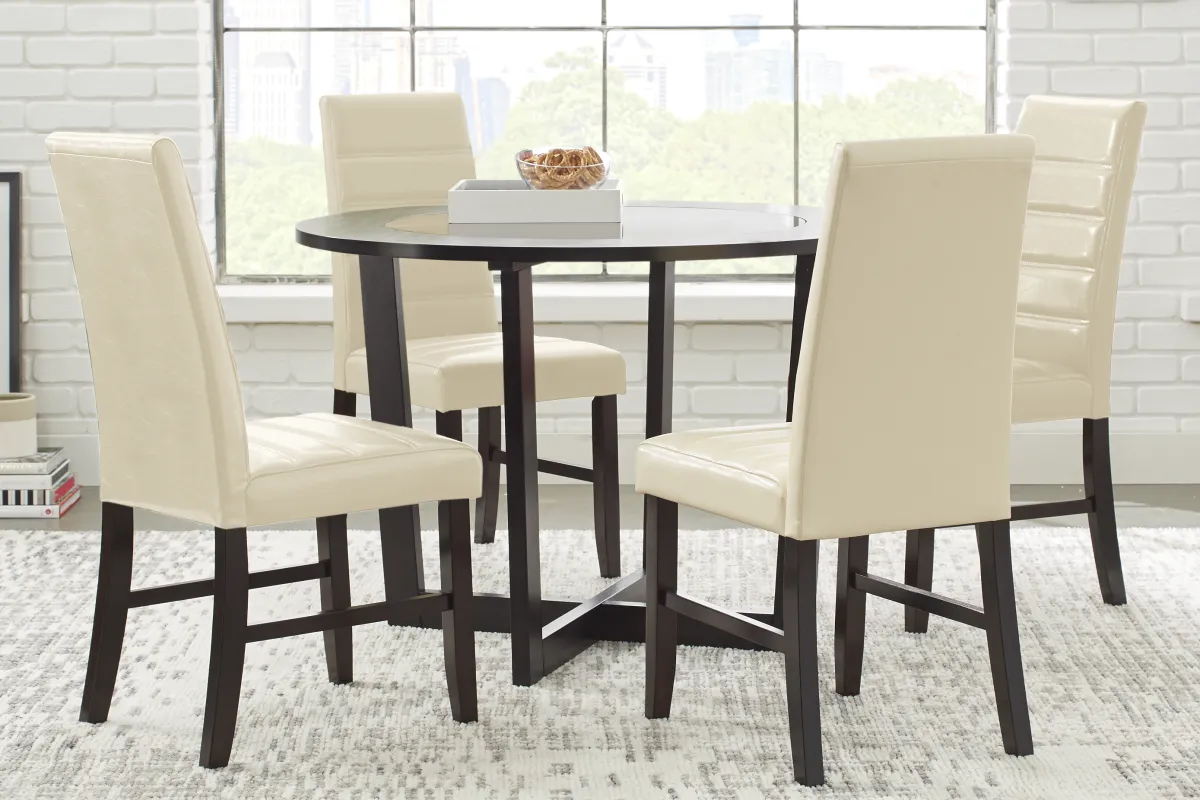 Mabry Espresso 5 Pc Dining Set with Cream Chairs