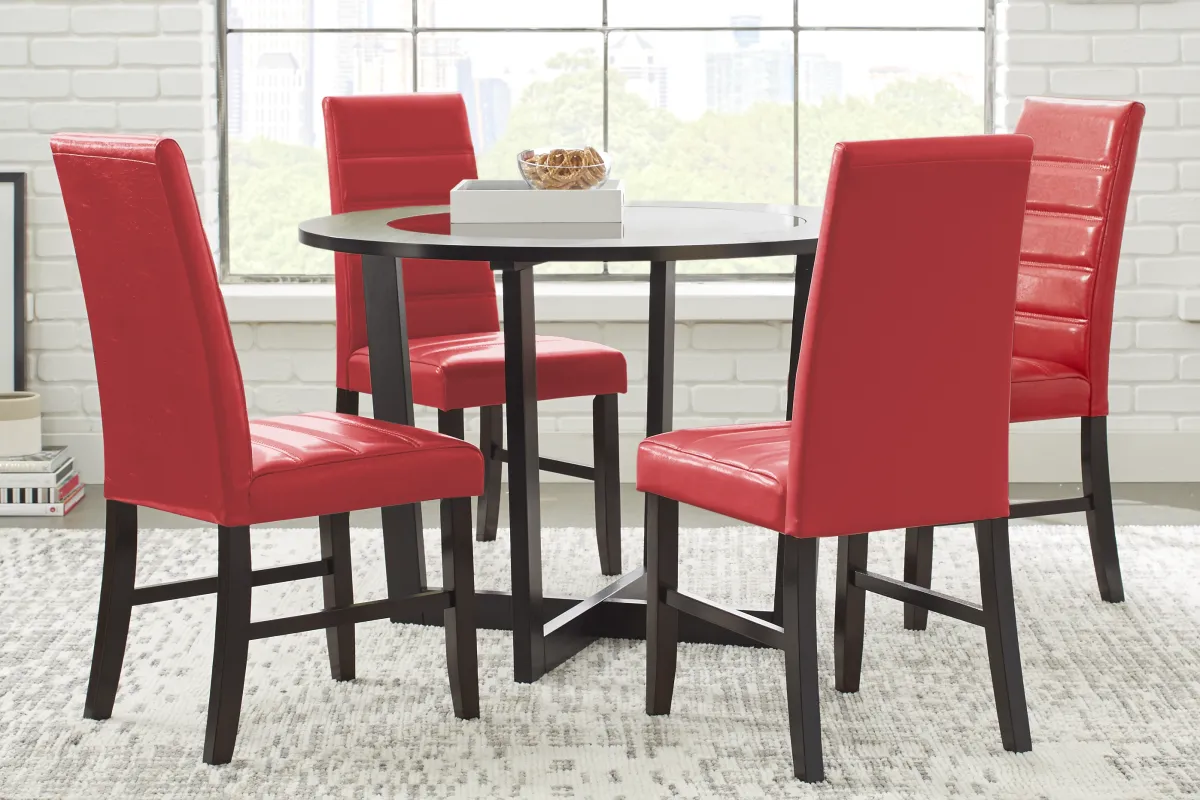 Mabry Espresso 5 Pc Dining Set with Red Chairs