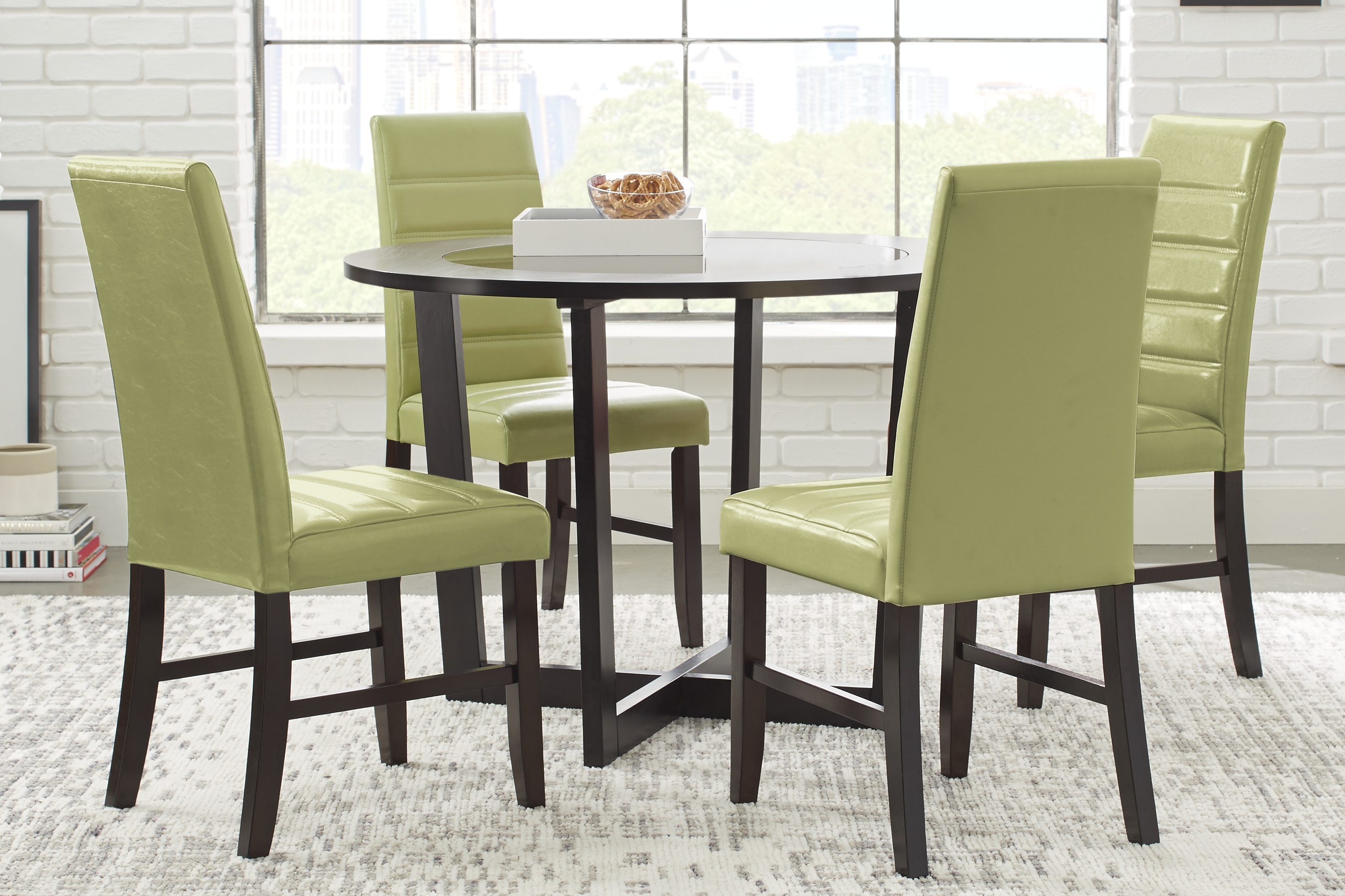 Mabry Espresso 5 Pc Dining Set with Green Chairs - Thumbnail - Image 1