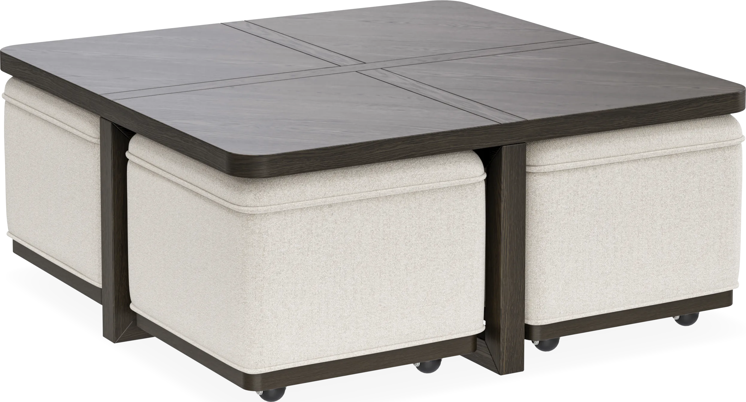 Bremen Charcoal Cocktail Table with Four Ottomans - Thumbnail - Image 1