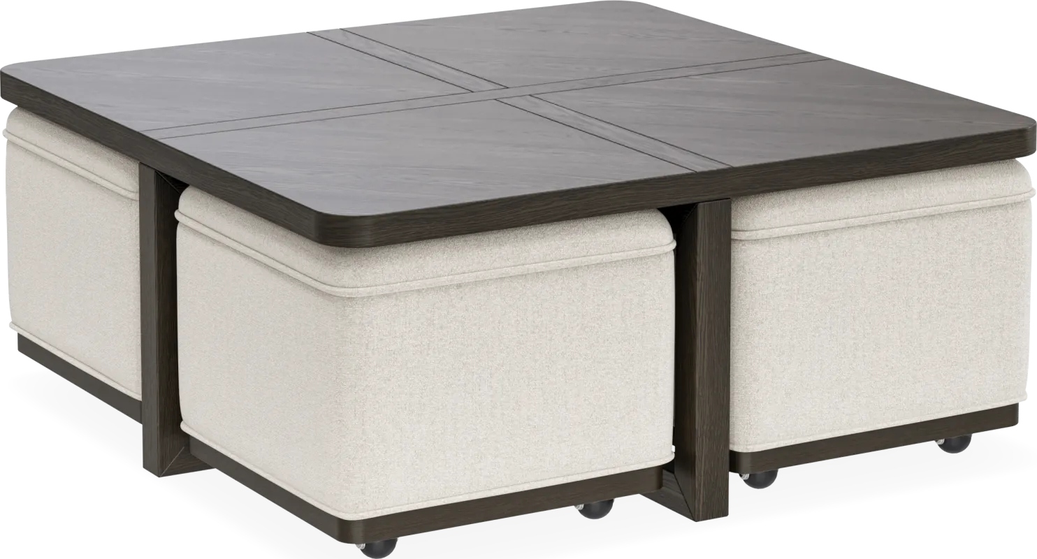 Bremen Charcoal Cocktail Table with Four Ottomans