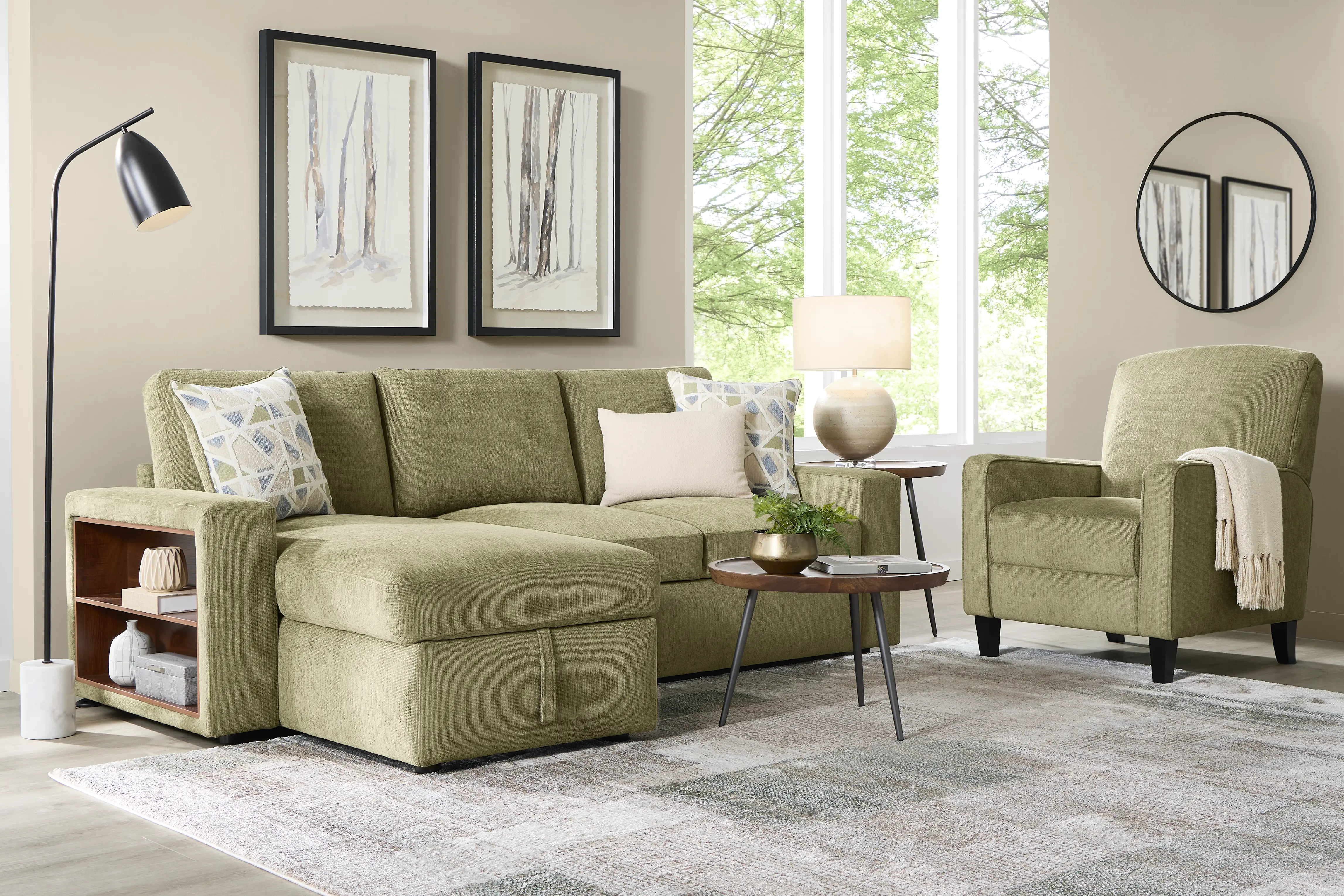 Laken Sage 3 Pc Sleeper Sectional Living Rooms - Thumbnail - Image 1