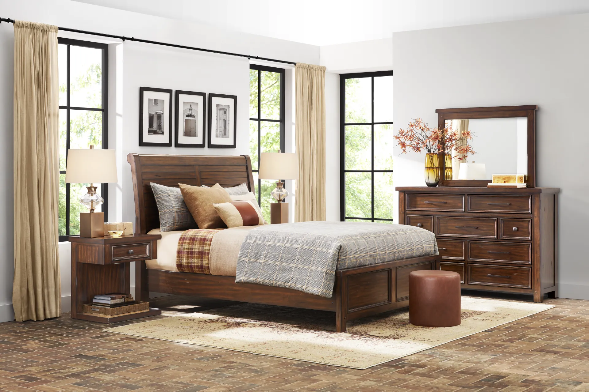 Emberton Dark Brown 7 Pc King Sleigh Bedroom - Image 1