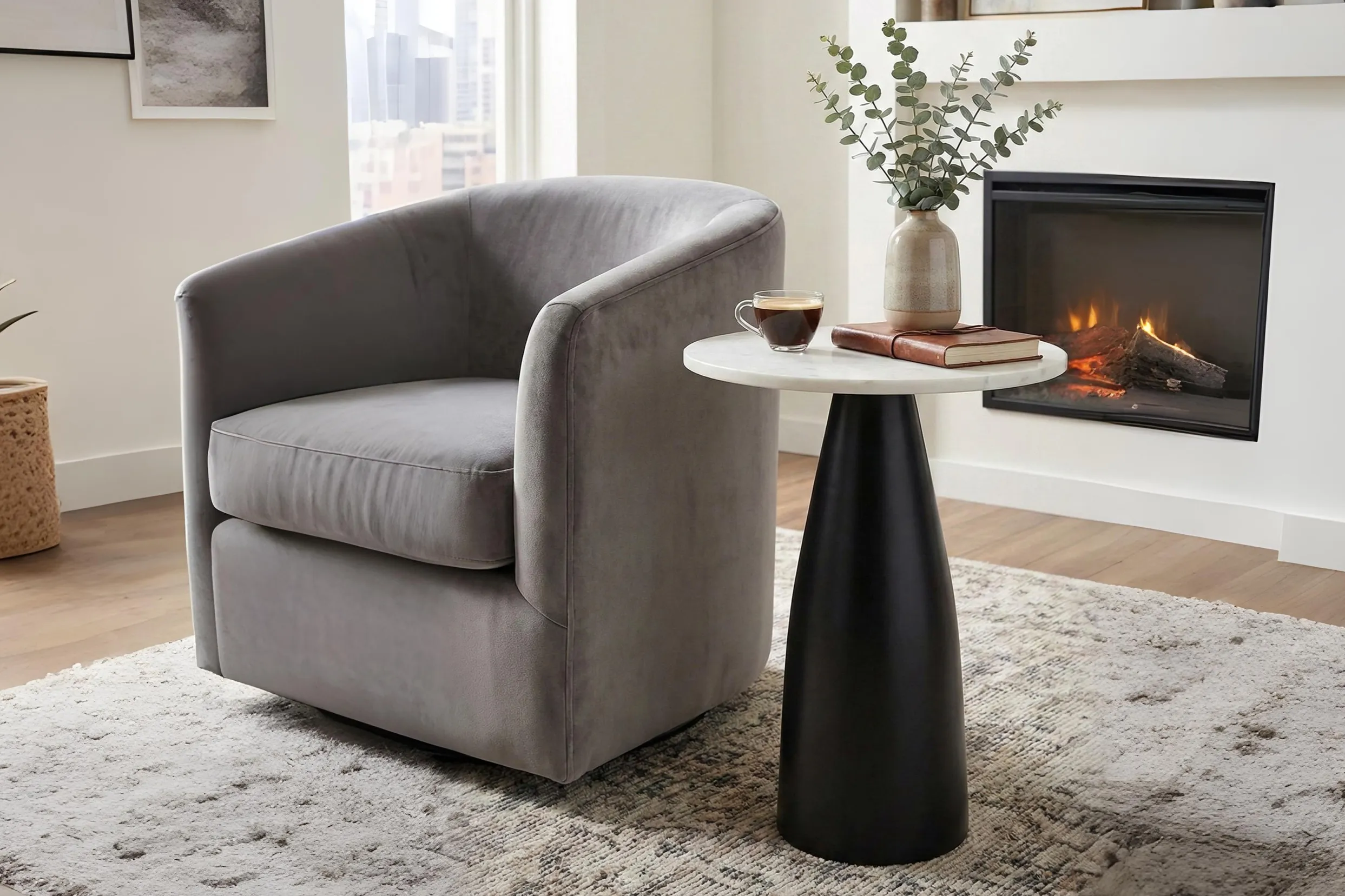 Erudite Black Accent Table with White Marble Top - Thumbnail - Image 2