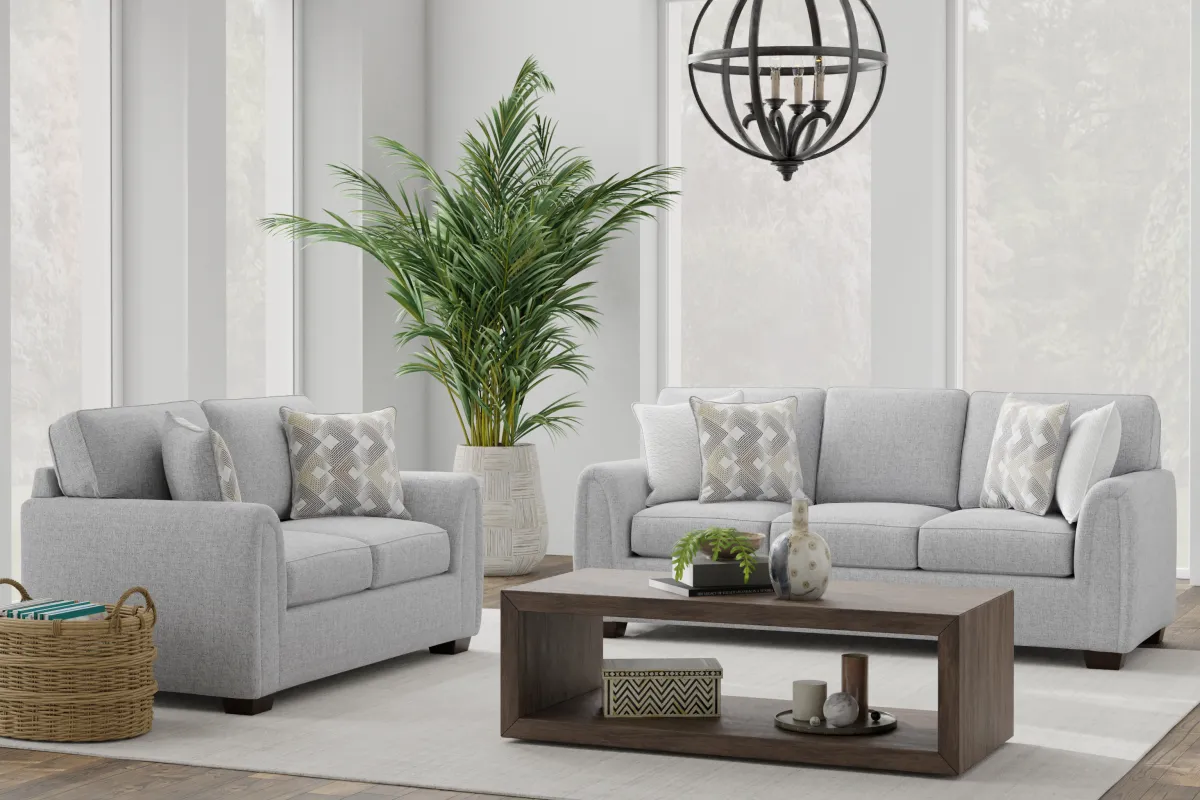 Lunelle 2 Pc Gray Chenille Fabric Living Room Set With Sofa, Loveseat ...