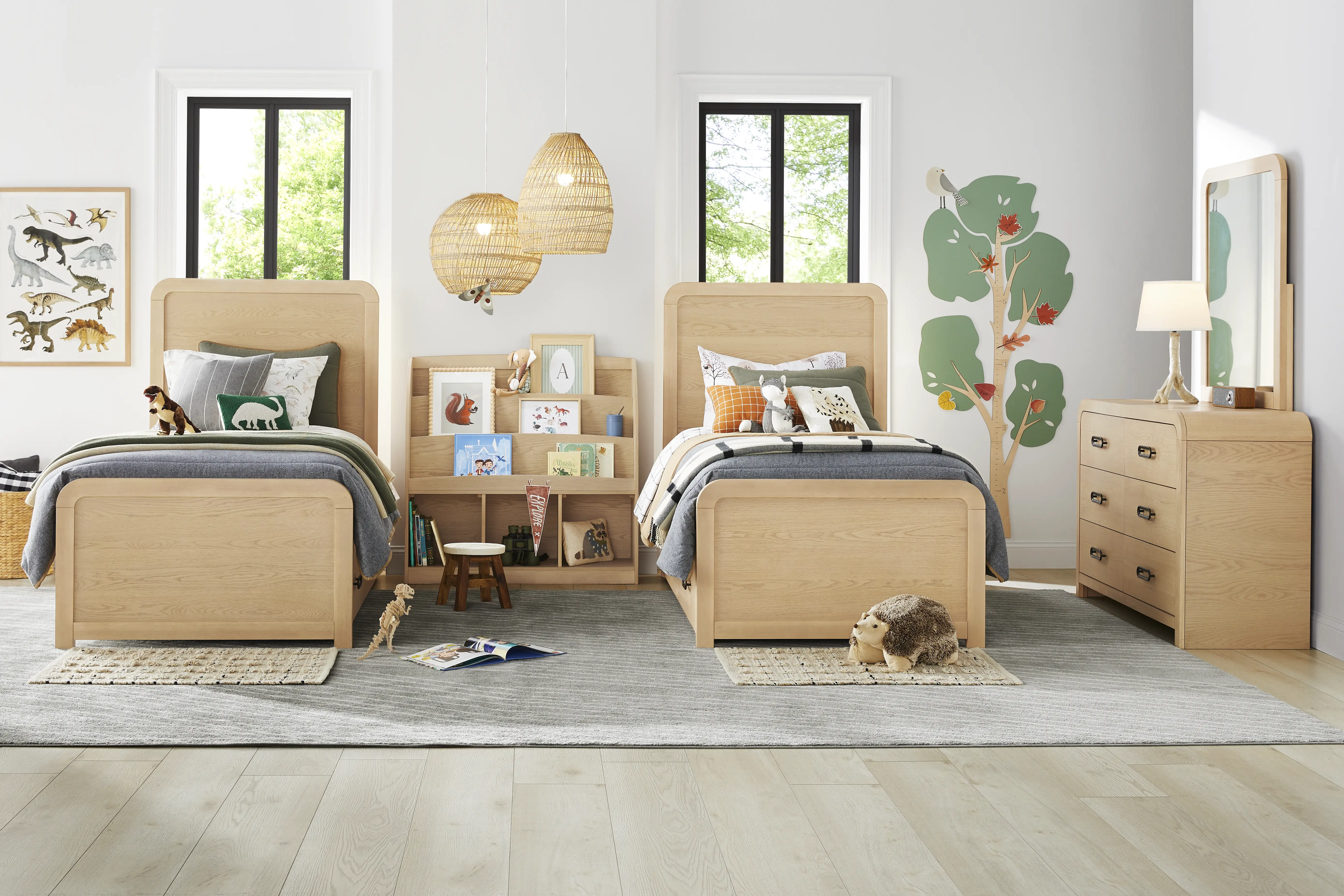 Kids Hidden Hills Light Oak Dual Twin Panel Bedroom - Thumbnail - Image 1