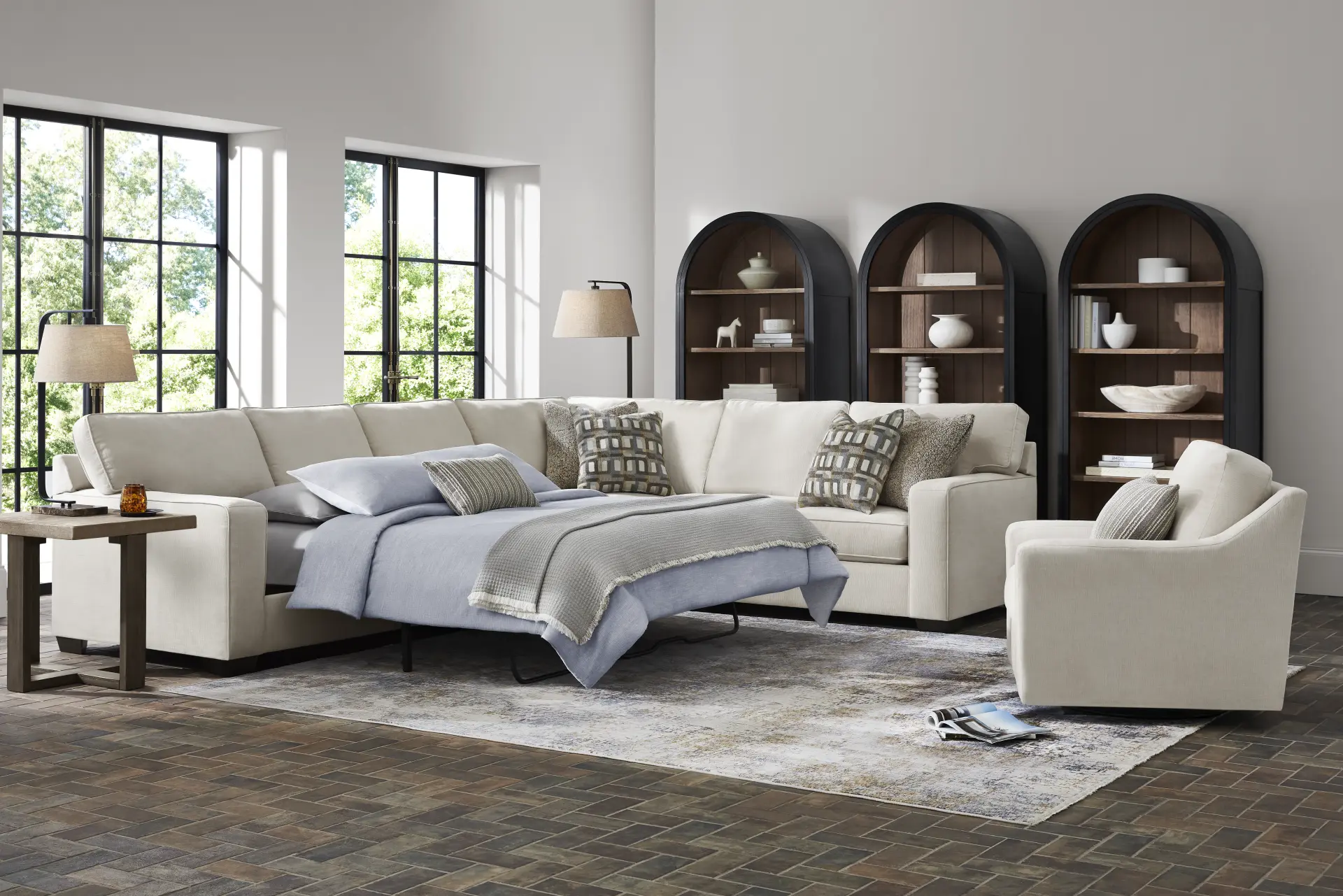 Haskins Beige 3 Pc Sleeper Sectional