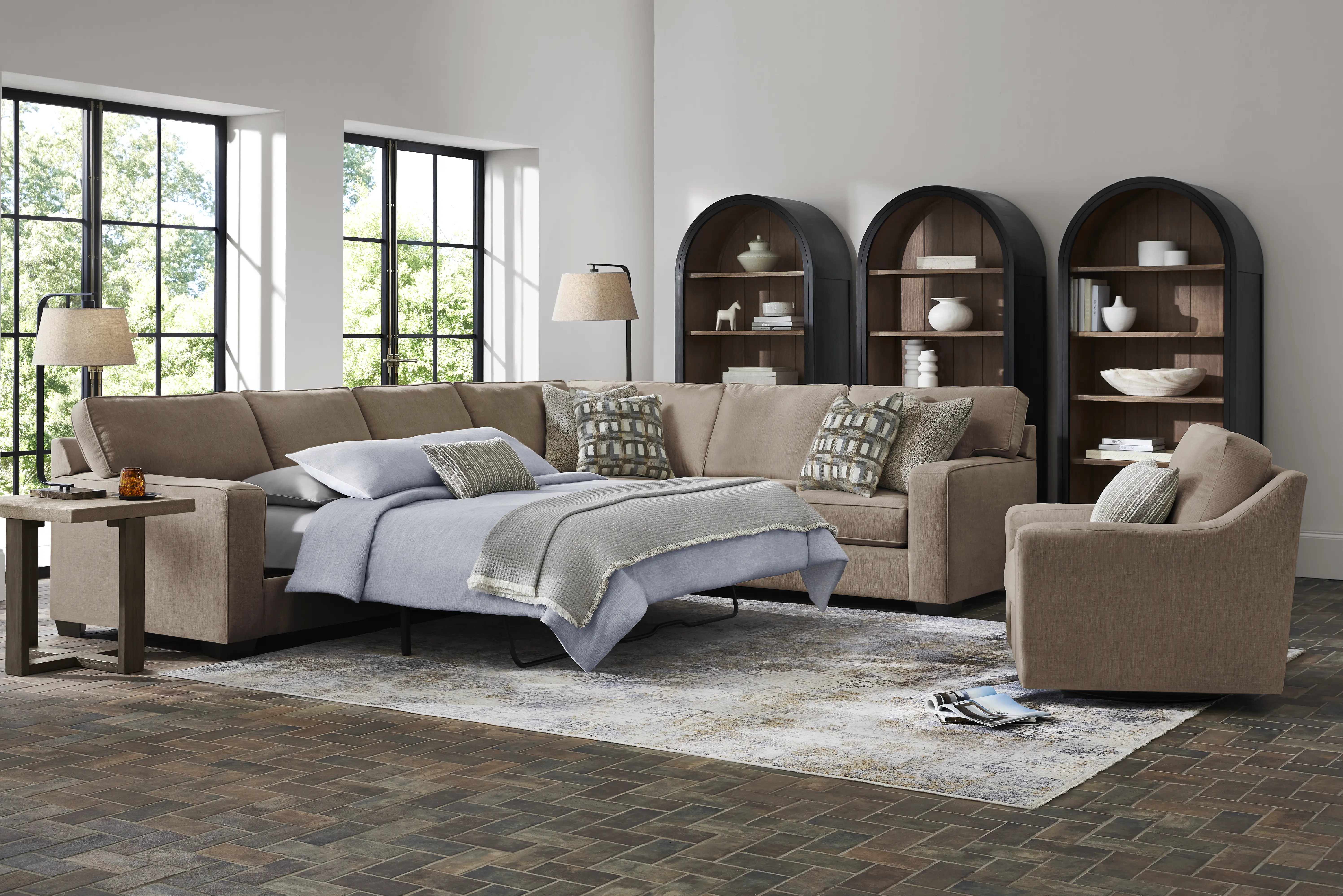 Haskins Brown 3 Pc Gel Foam Sleeper Sectional - Thumbnail - Image 1