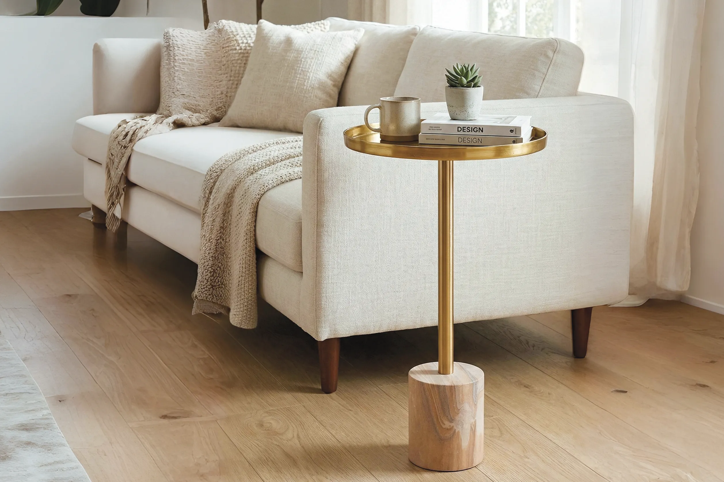Orelia Gold Accent Table with Sand Marble Base - Thumbnail - Image 2