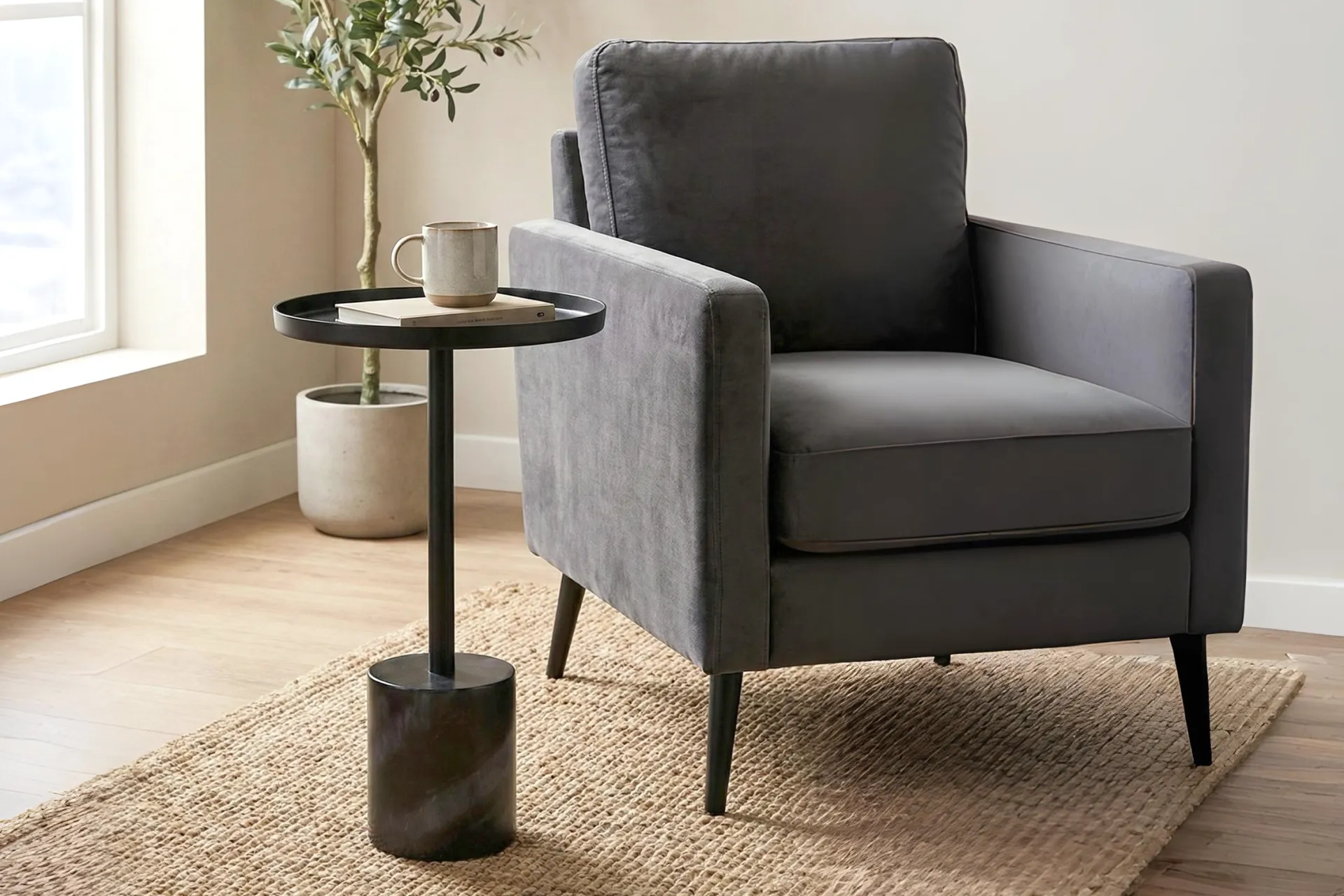 Orelia Black Accent Table with Black Marble Base - Image 2