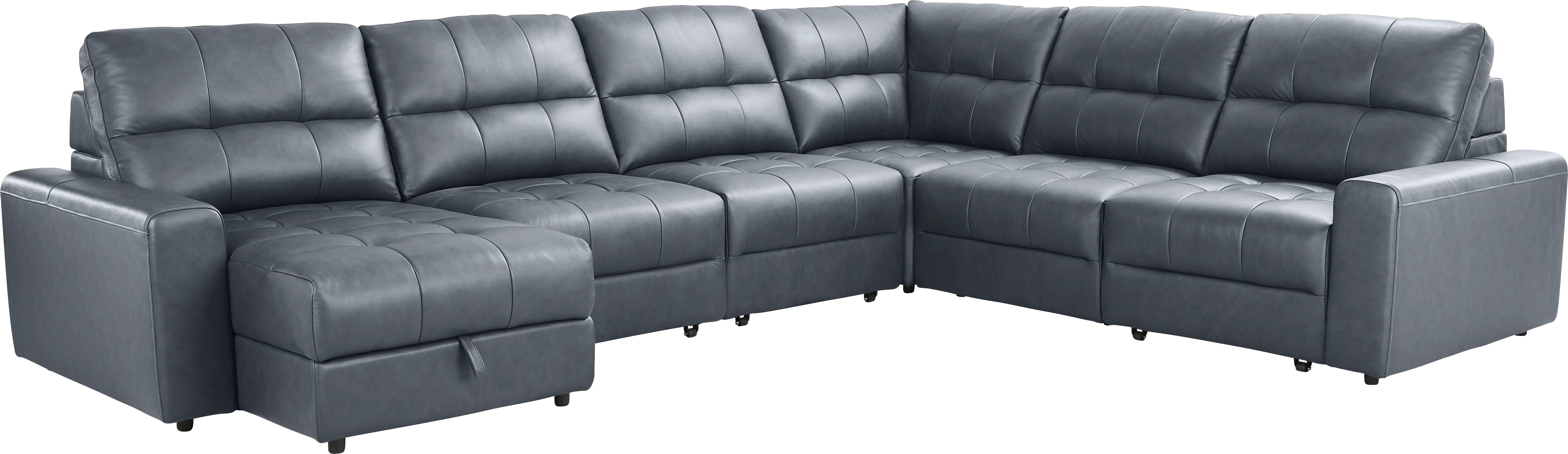 Meriwether Slate Blue Leather 6 Pc Power Slider Sectional - Thumbnail - Image 1