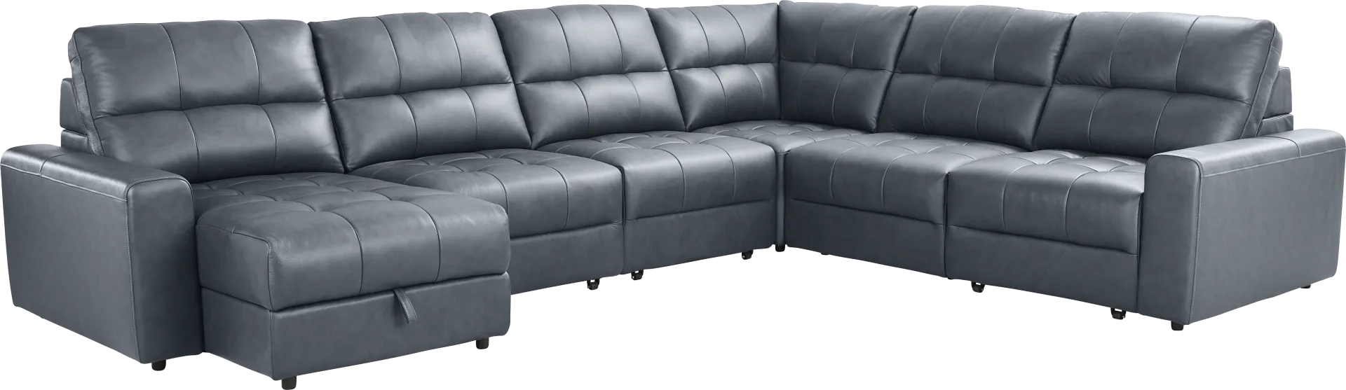 Meriwether Slate Blue Leather 6 Pc Power Slider Sectional - Image 1