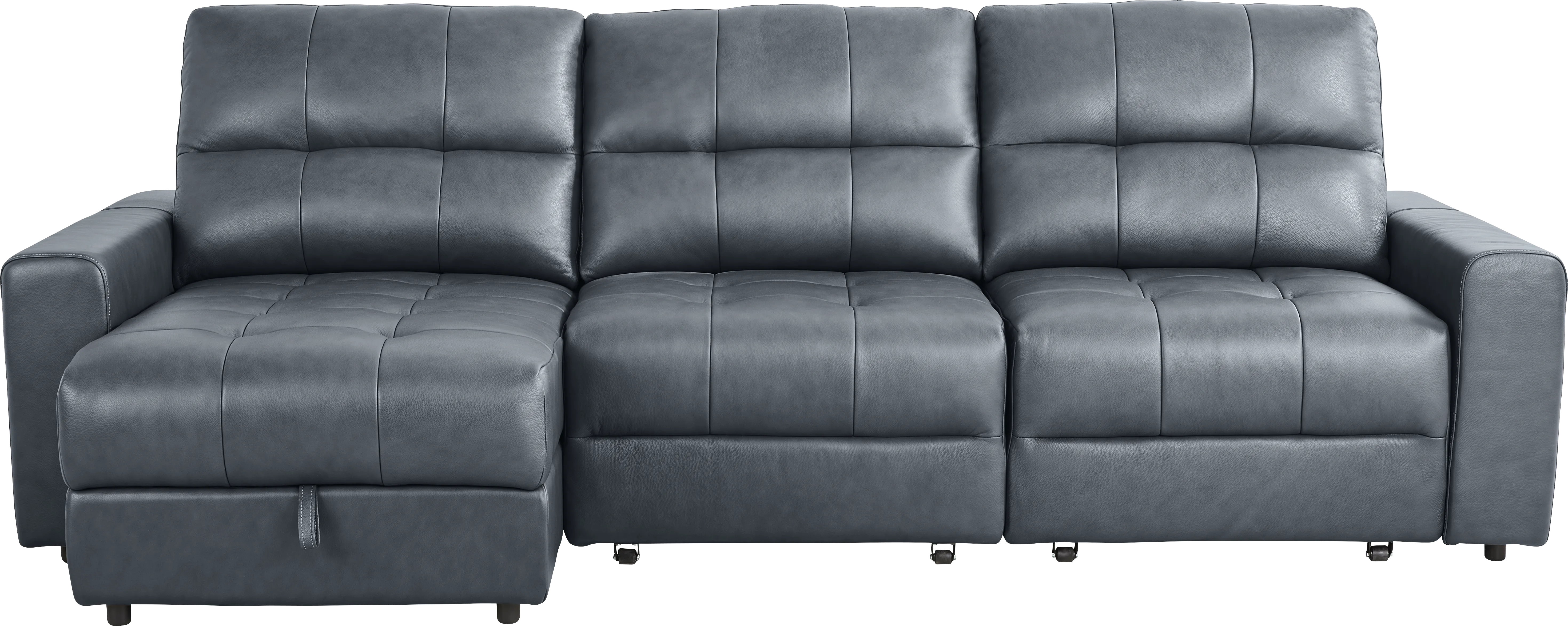 Meriwether Slate Blue Leather 3 Pc Power Slider Sectional - Thumbnail - Image 1