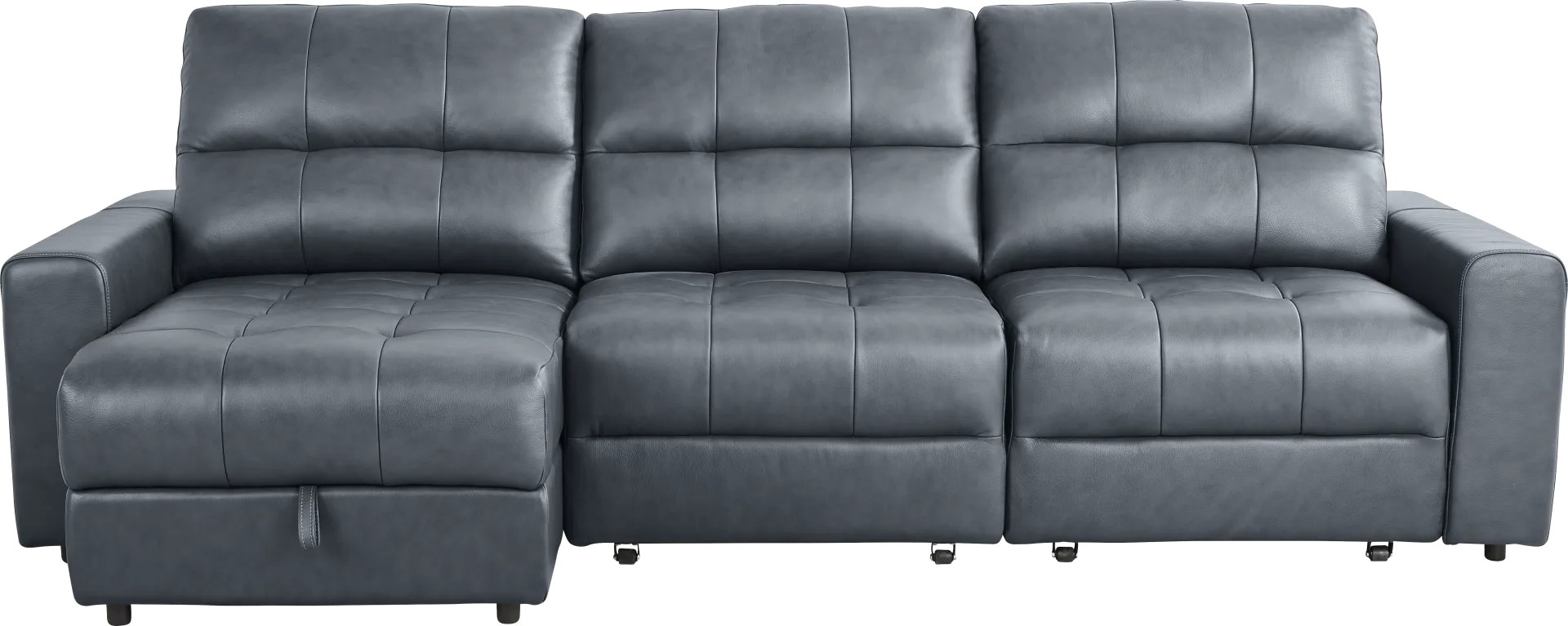 Meriwether Slate Blue Leather 3 Pc Power Slider Sectional - Image 2