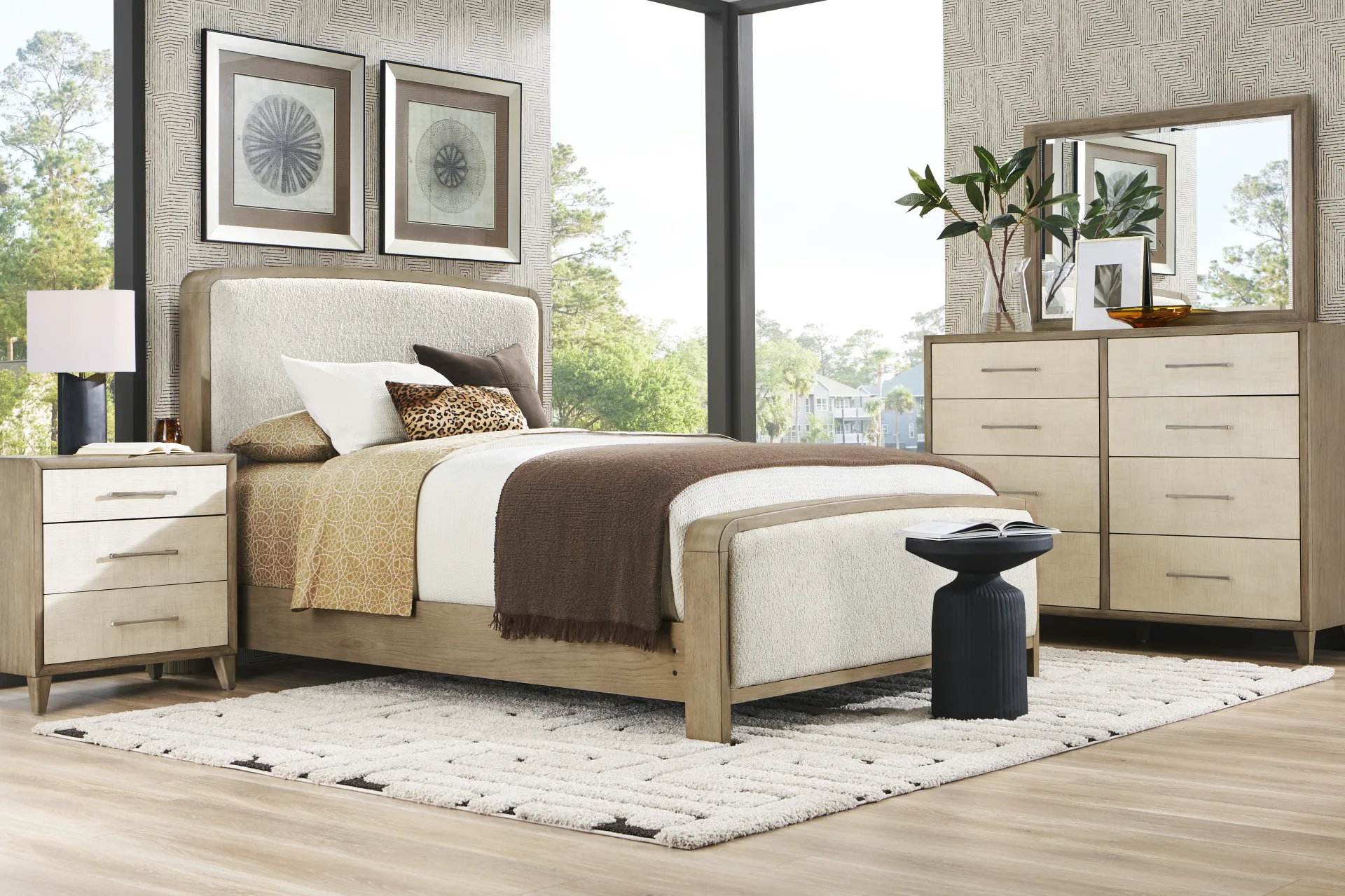 Marisole Taupe 7 Pc King Upholstered Bedroom - Image 1