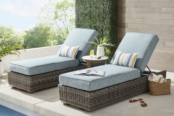Montecello Gray Outdoor Chaise with Azure Cushions, Set of 2