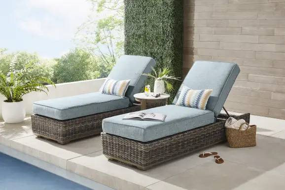 Montecello Gray Outdoor Chaise with Azure Cushions, Set of 2