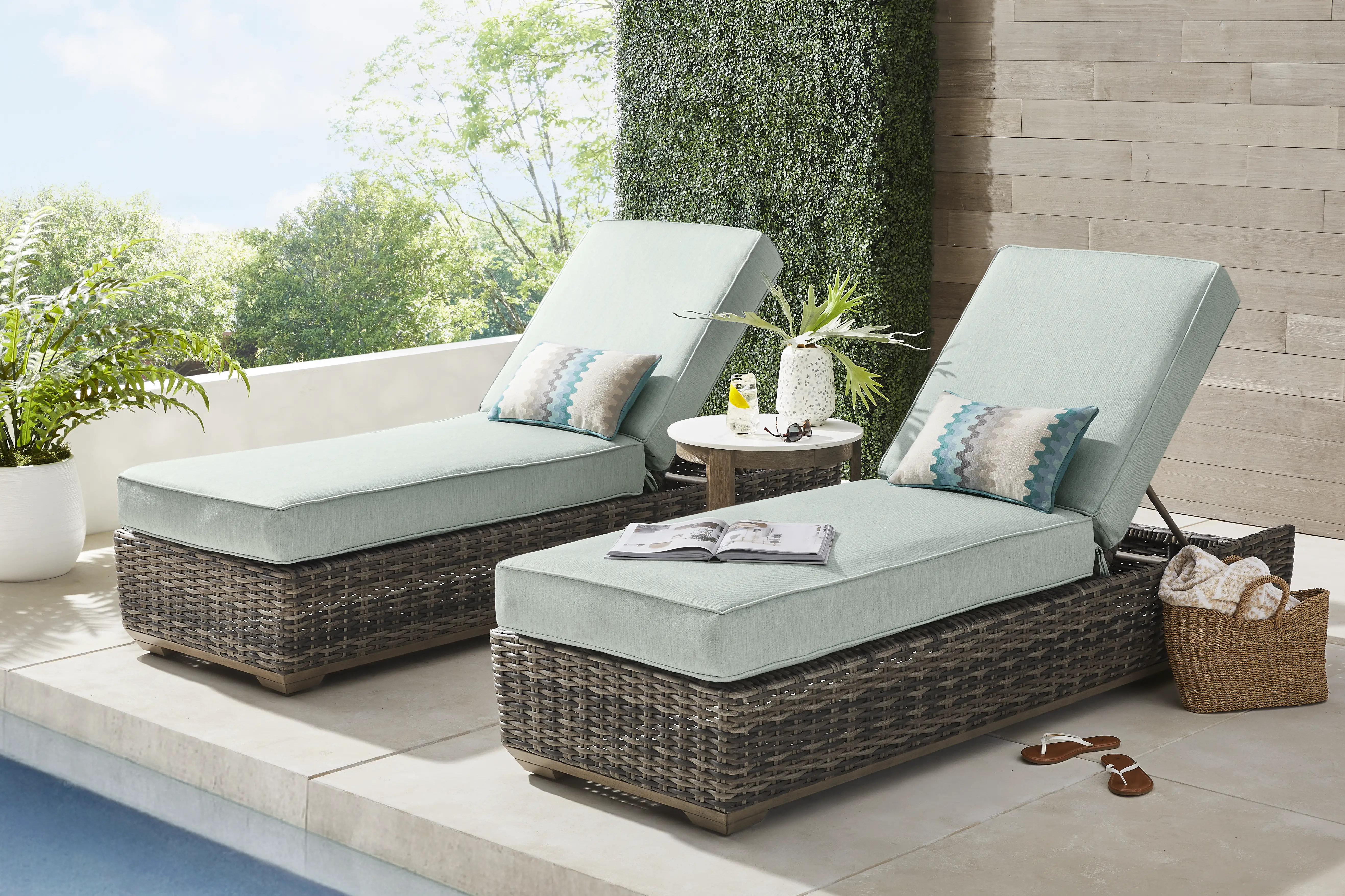 Montecello Gray Outdoor Chaise with Mist Cushions, Set of 2 - Thumbnail - Image 2